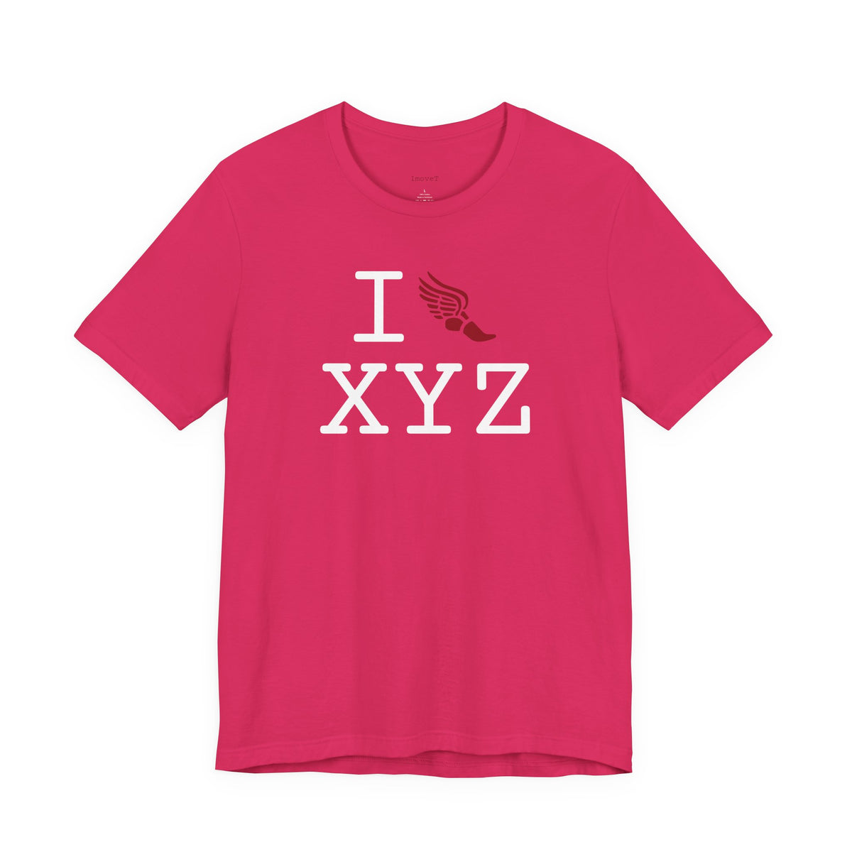 I Run unisex T, crimson logo