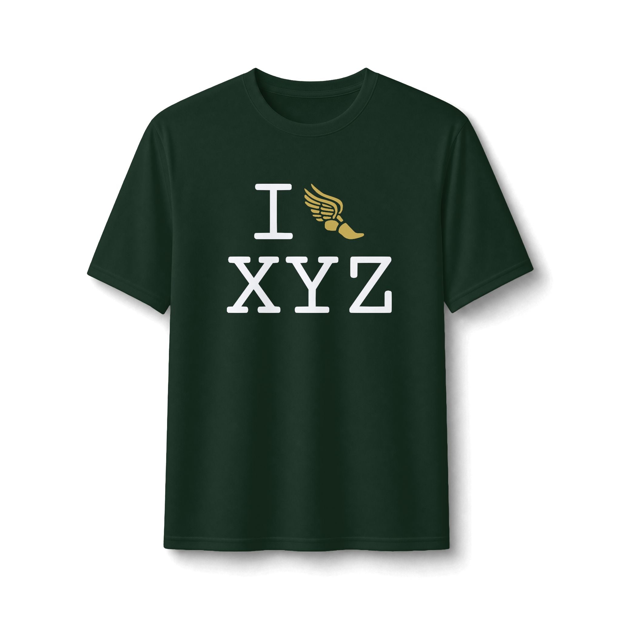 I Run ___ athletic T, gold logo