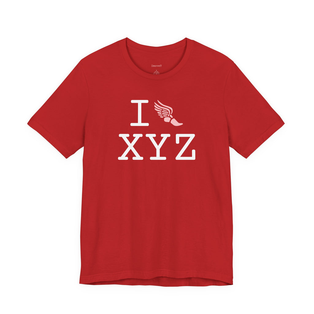 I Run unisex T, pink logo