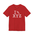 I Run unisex T, pink logo