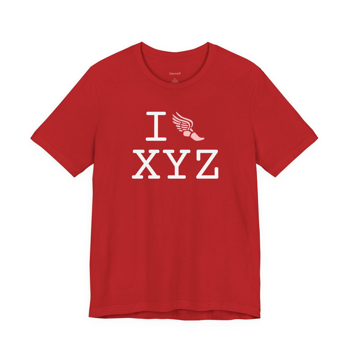 I Run unisex T, pink logo