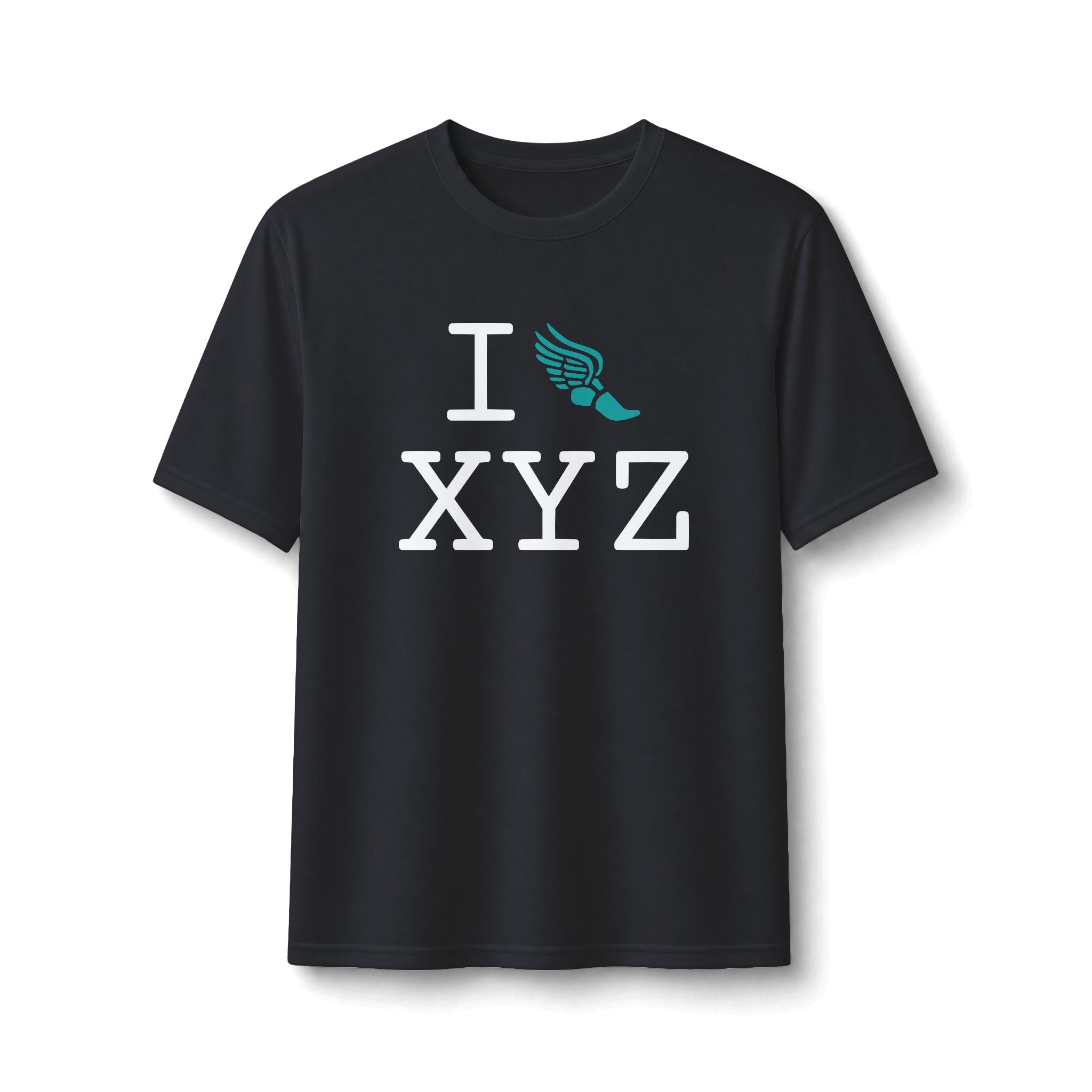 I Run ___ athletic T, teal logo