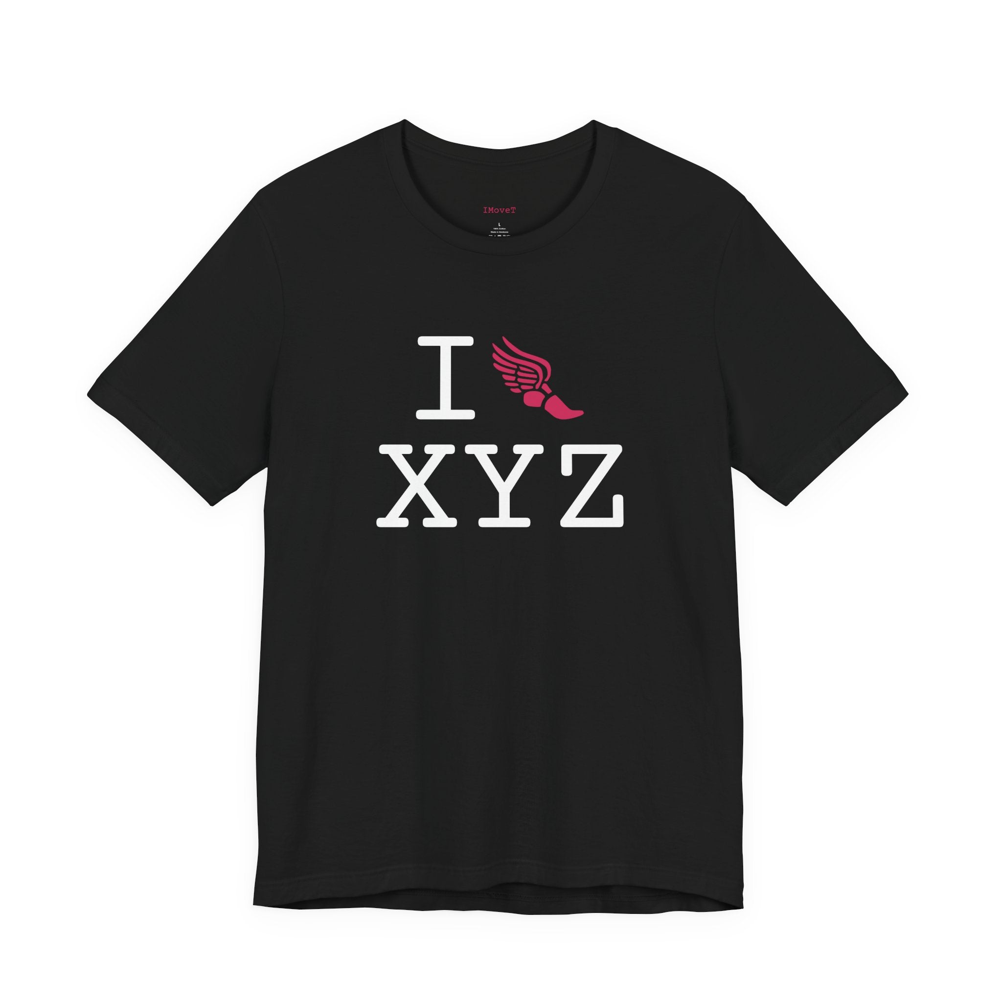 I Run ___ unisex T, hot pink logo