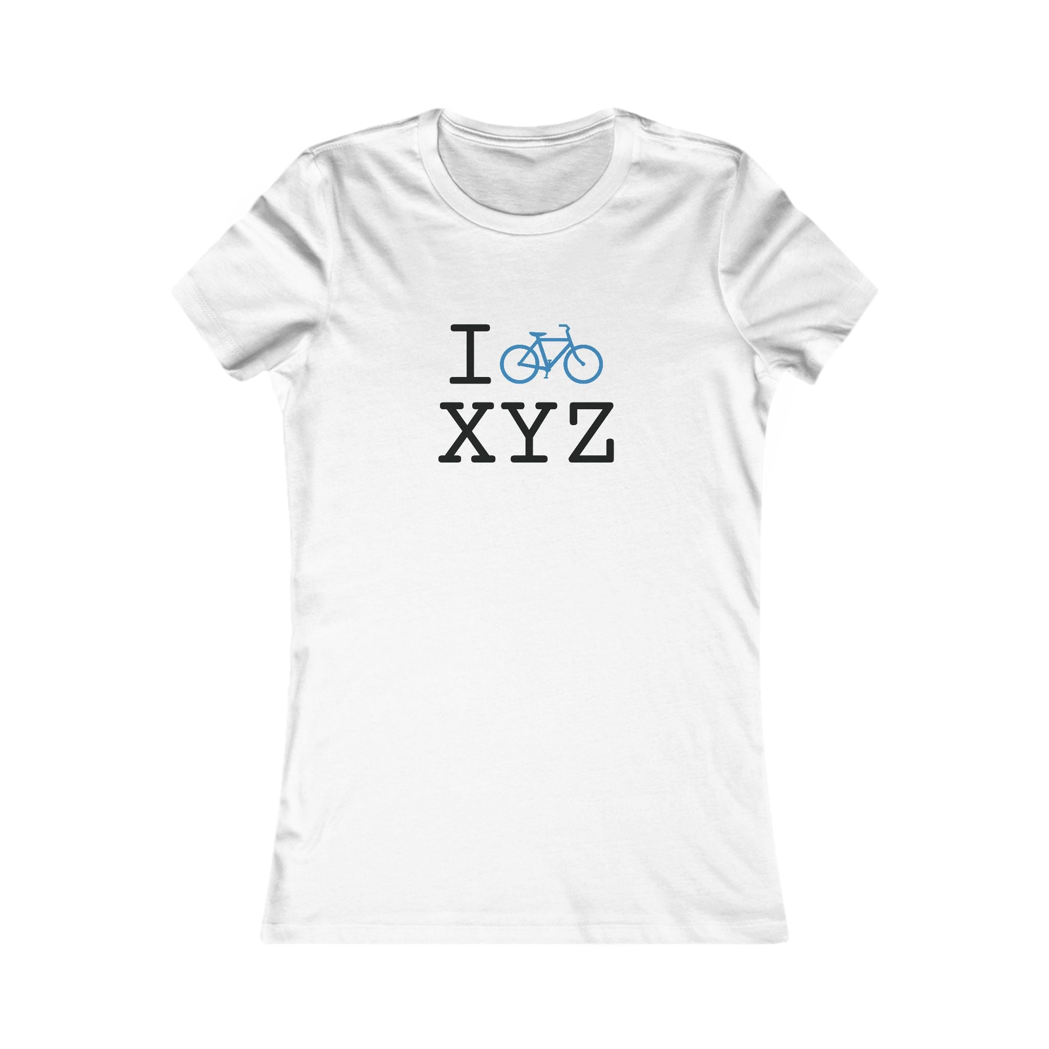 "I Bike ___" women's T, light blue bike