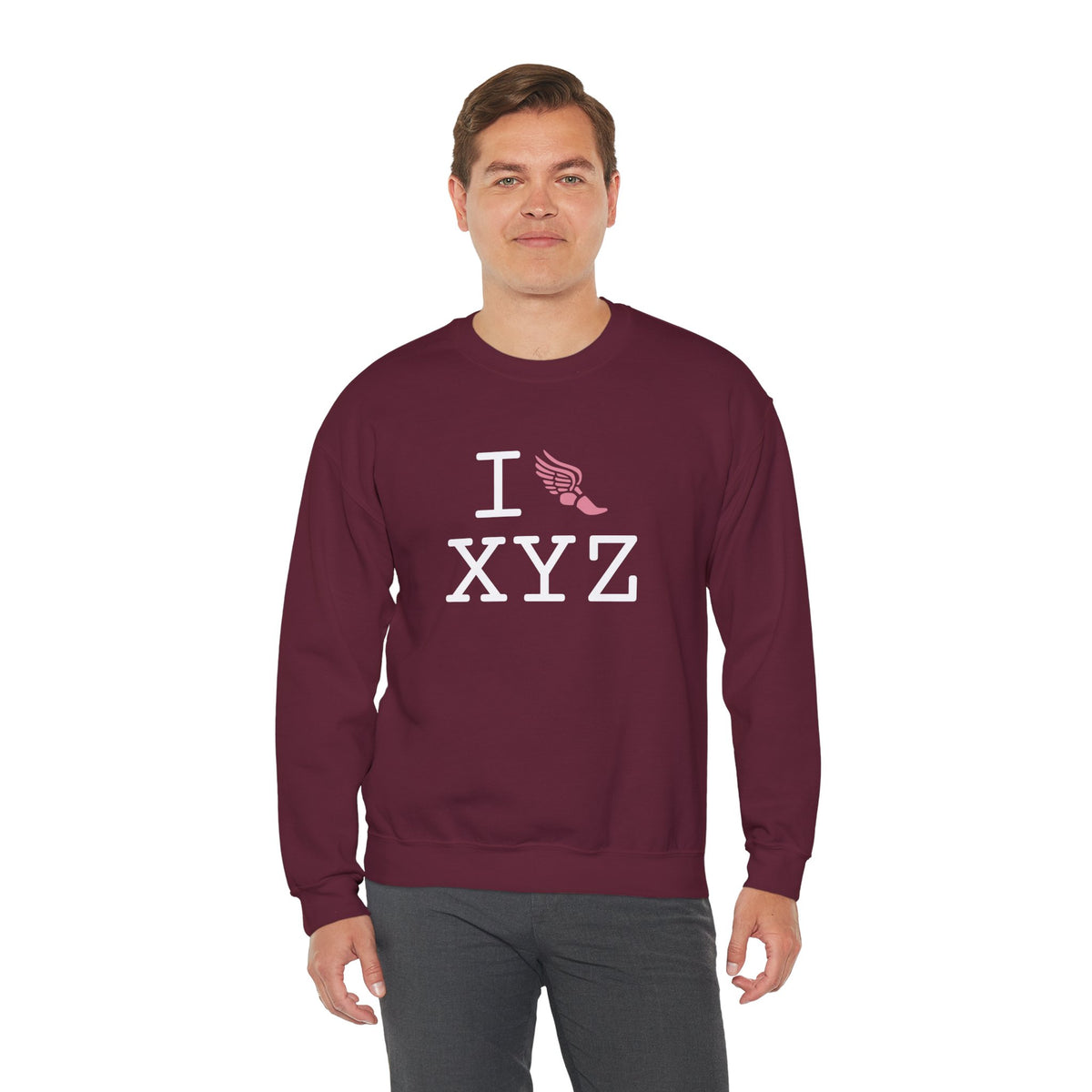 I Run sweatshirt, pink logo