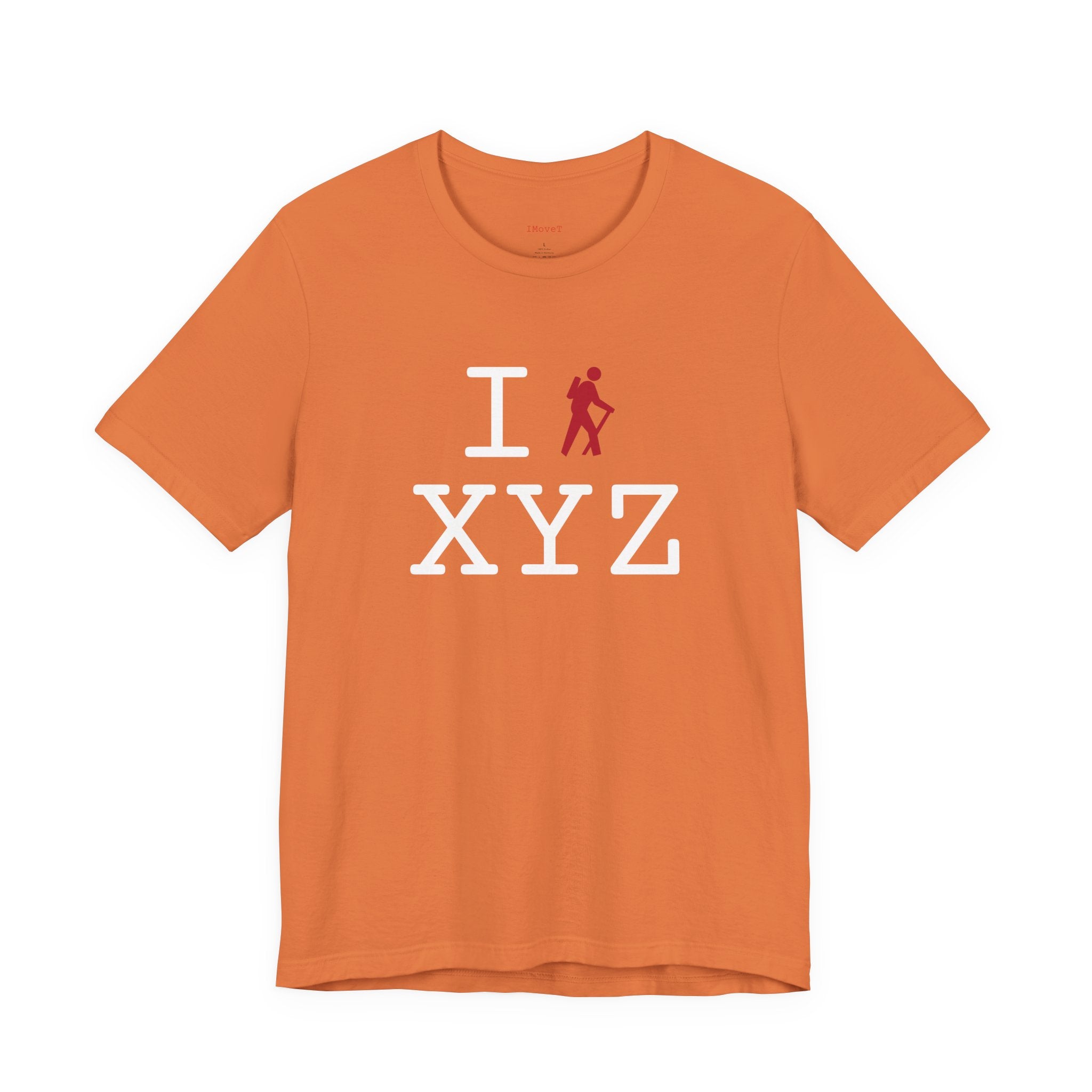 I Hike ___ unisex T, red hiker