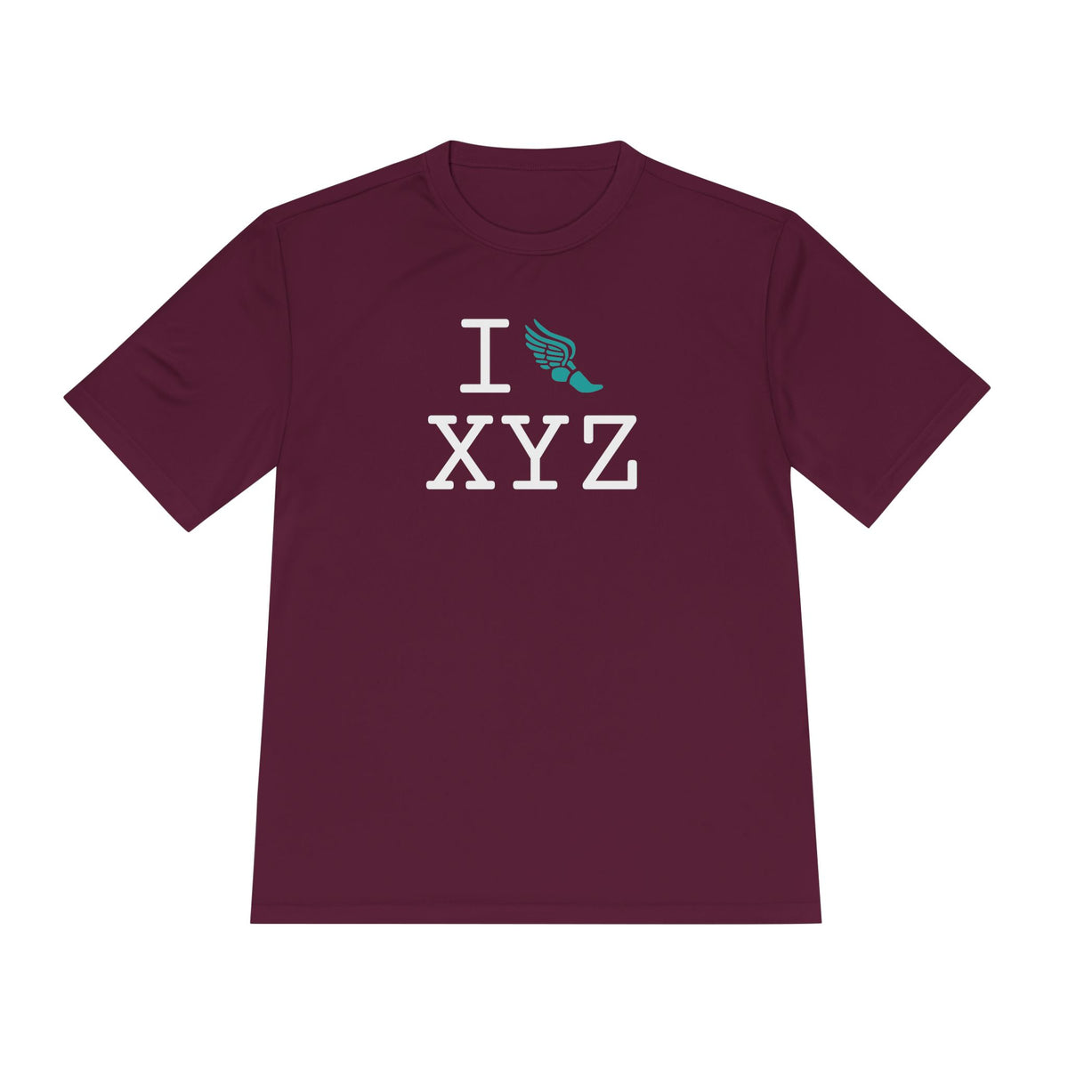 I Run athletic T, teal logo