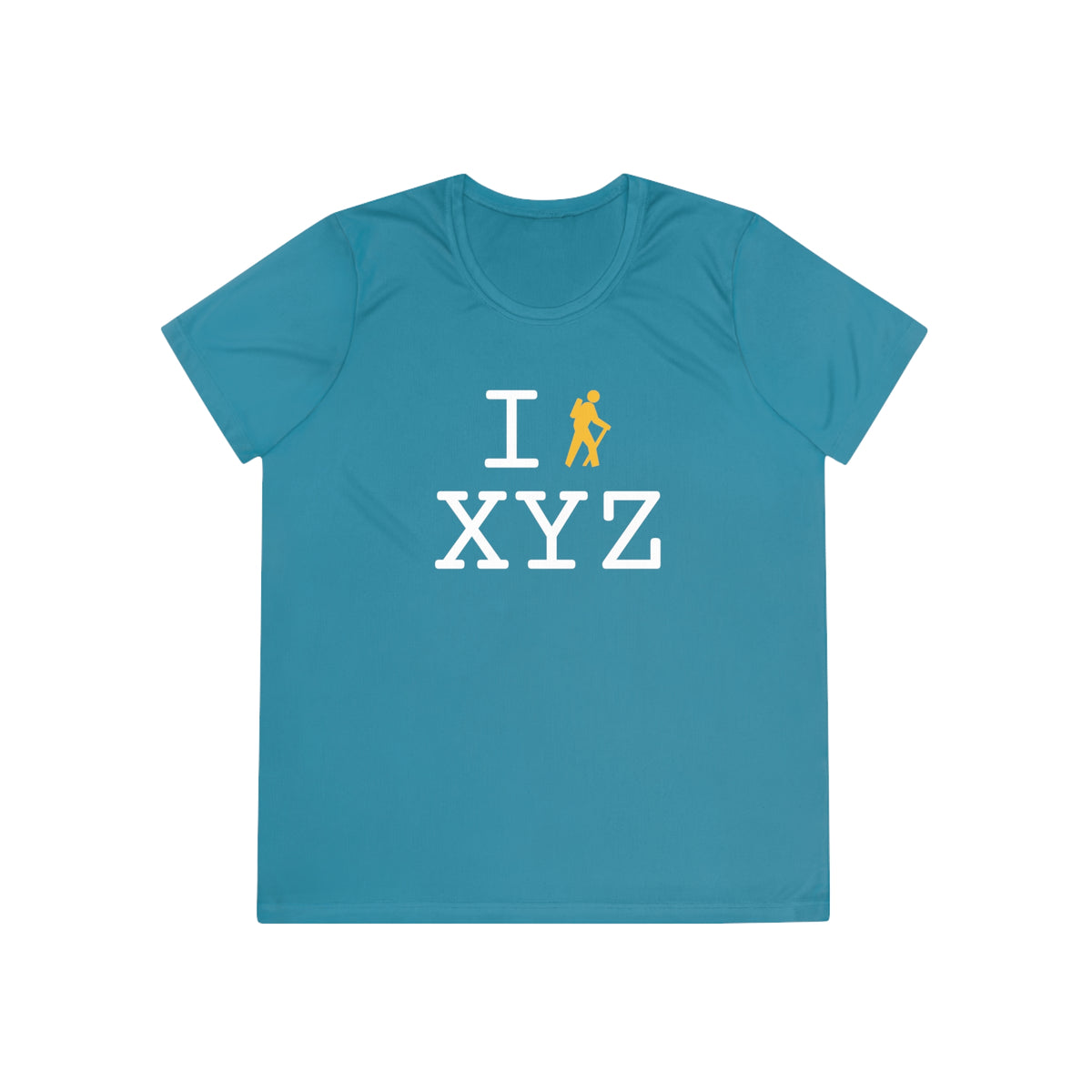 I Hike women's athletic T, yellow hiker