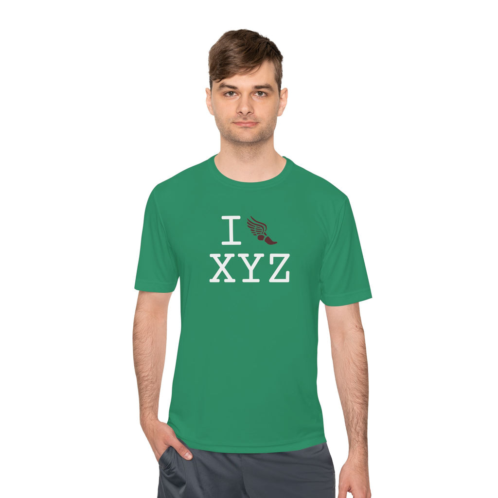 I Run athletic T, maroon logo