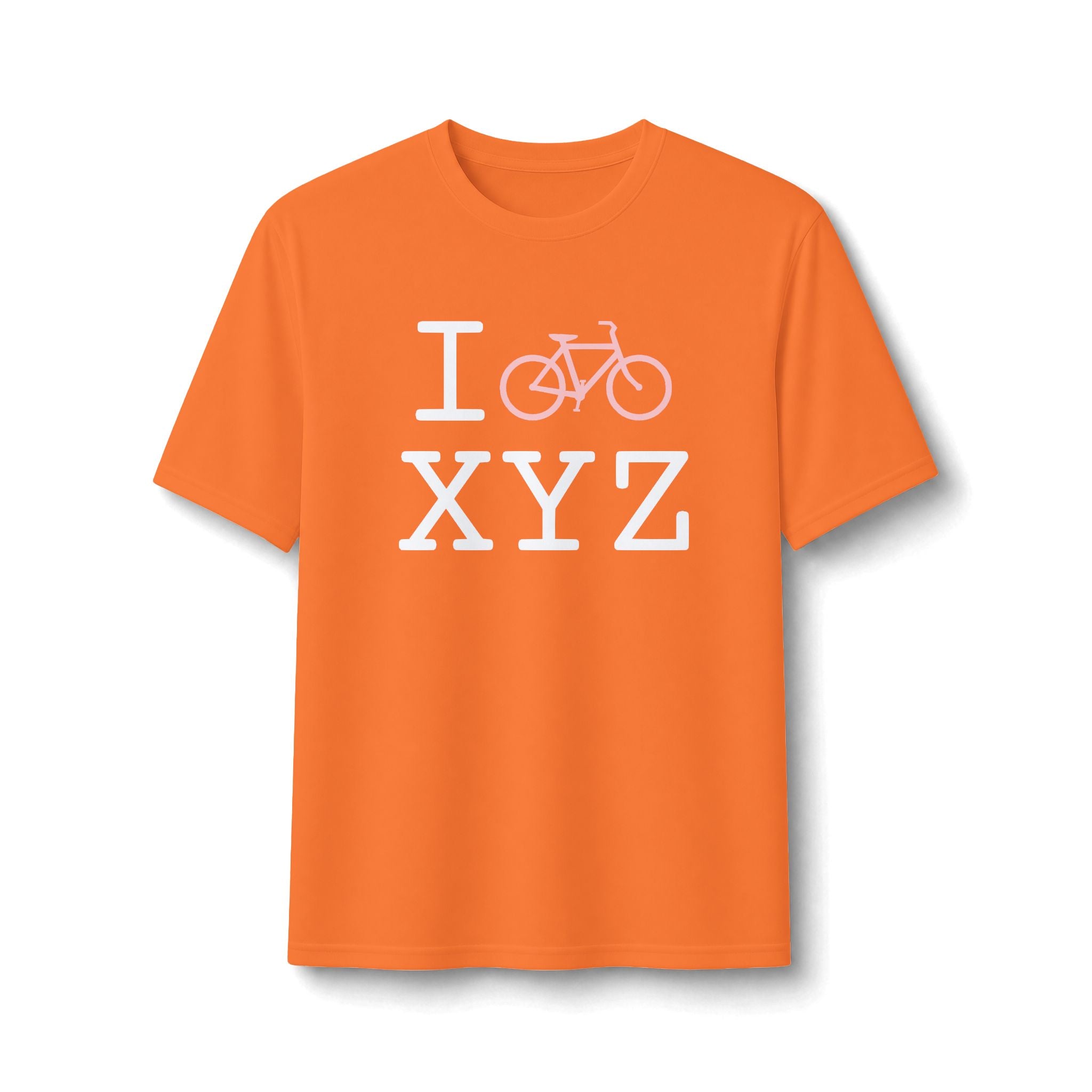"I Bike ___" athletic T, pink bike