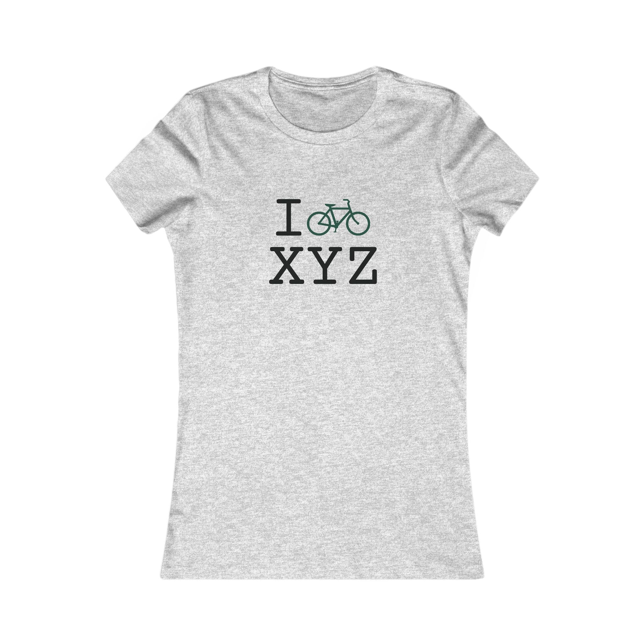 "I Bike ___" women's T, dark green bike