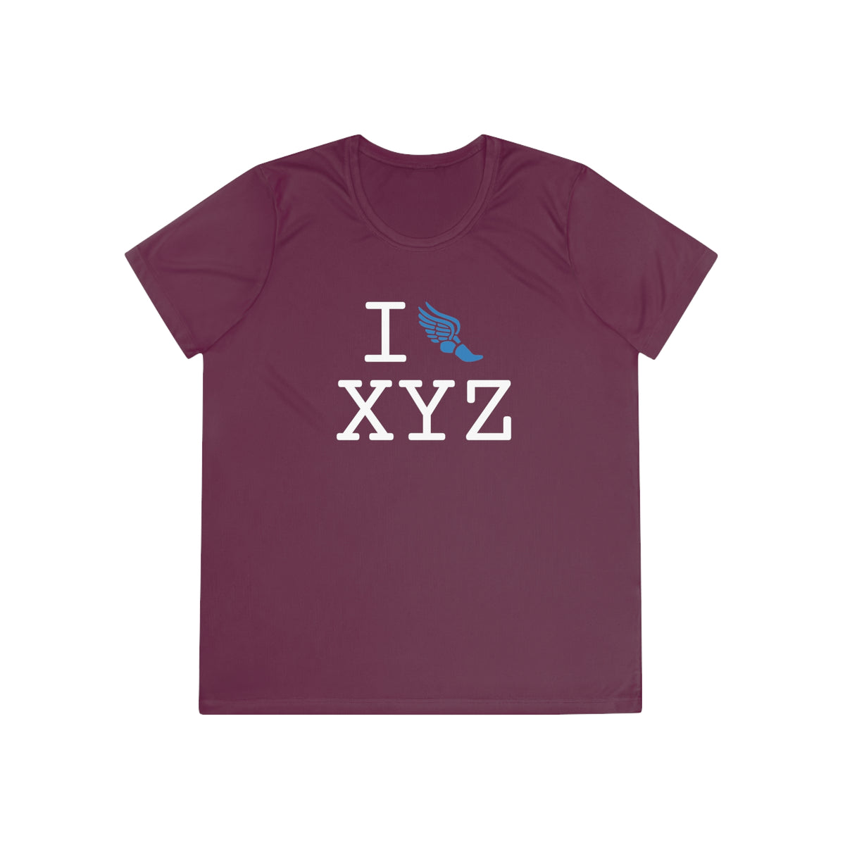 I Run women's athletic T, light blue logo