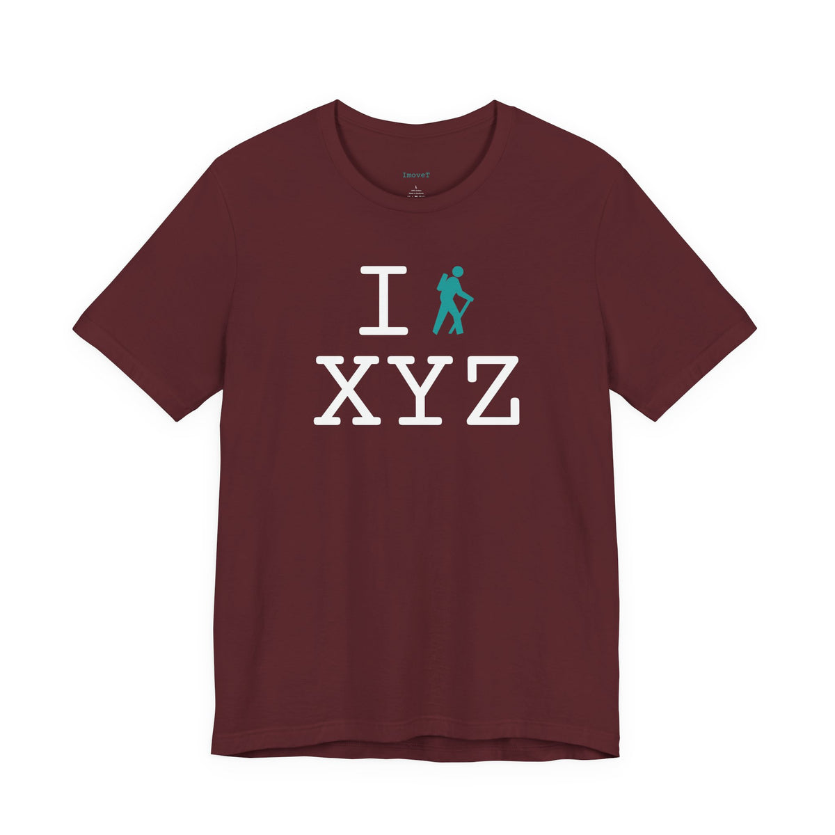 I Hike unisex T, teal hiker