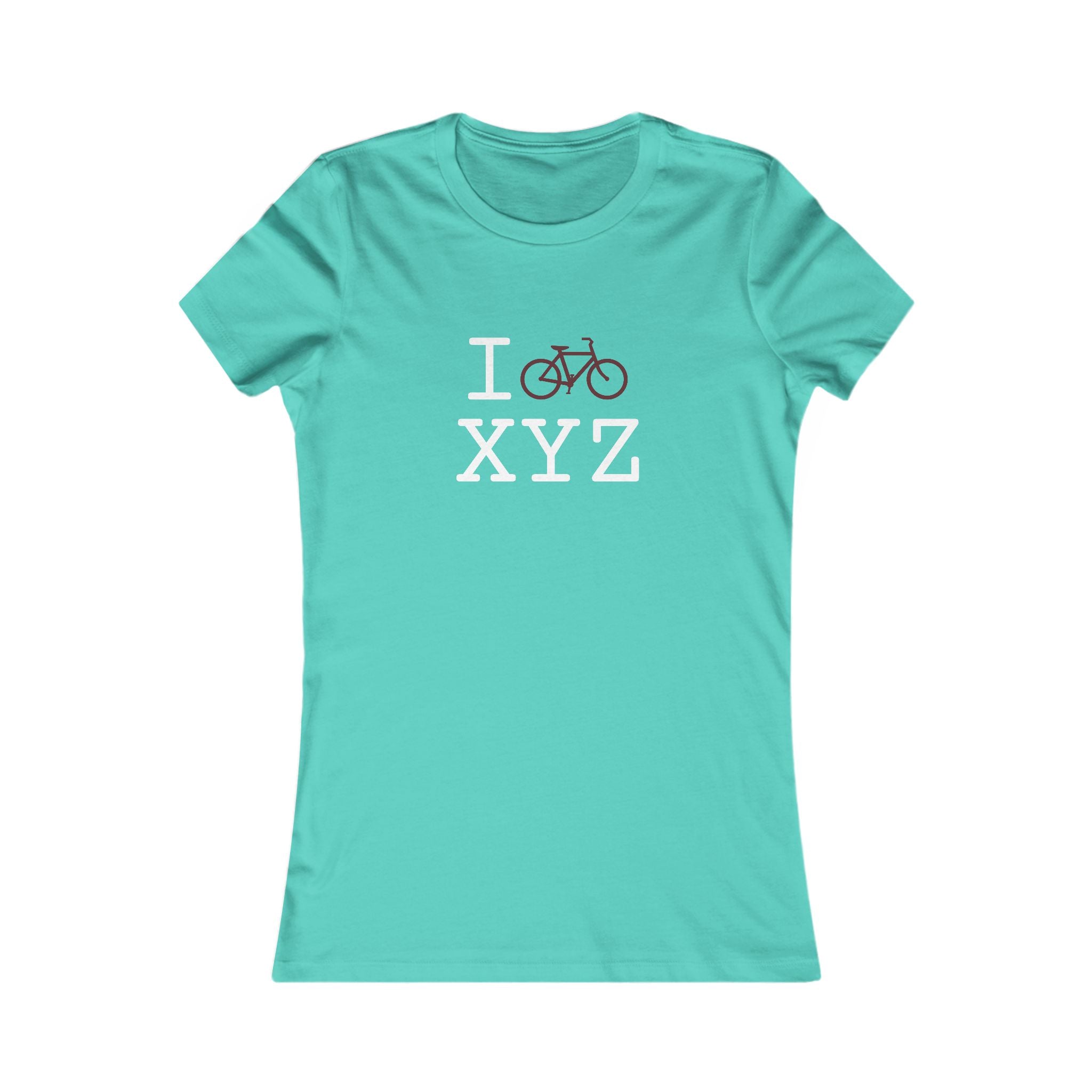 "I Bike ___" women's T, maroon bike