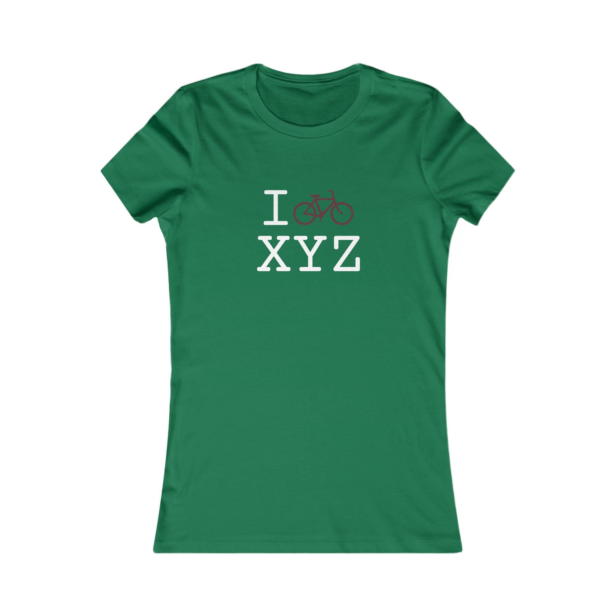 "I Bike ___" women's T, maroon bike