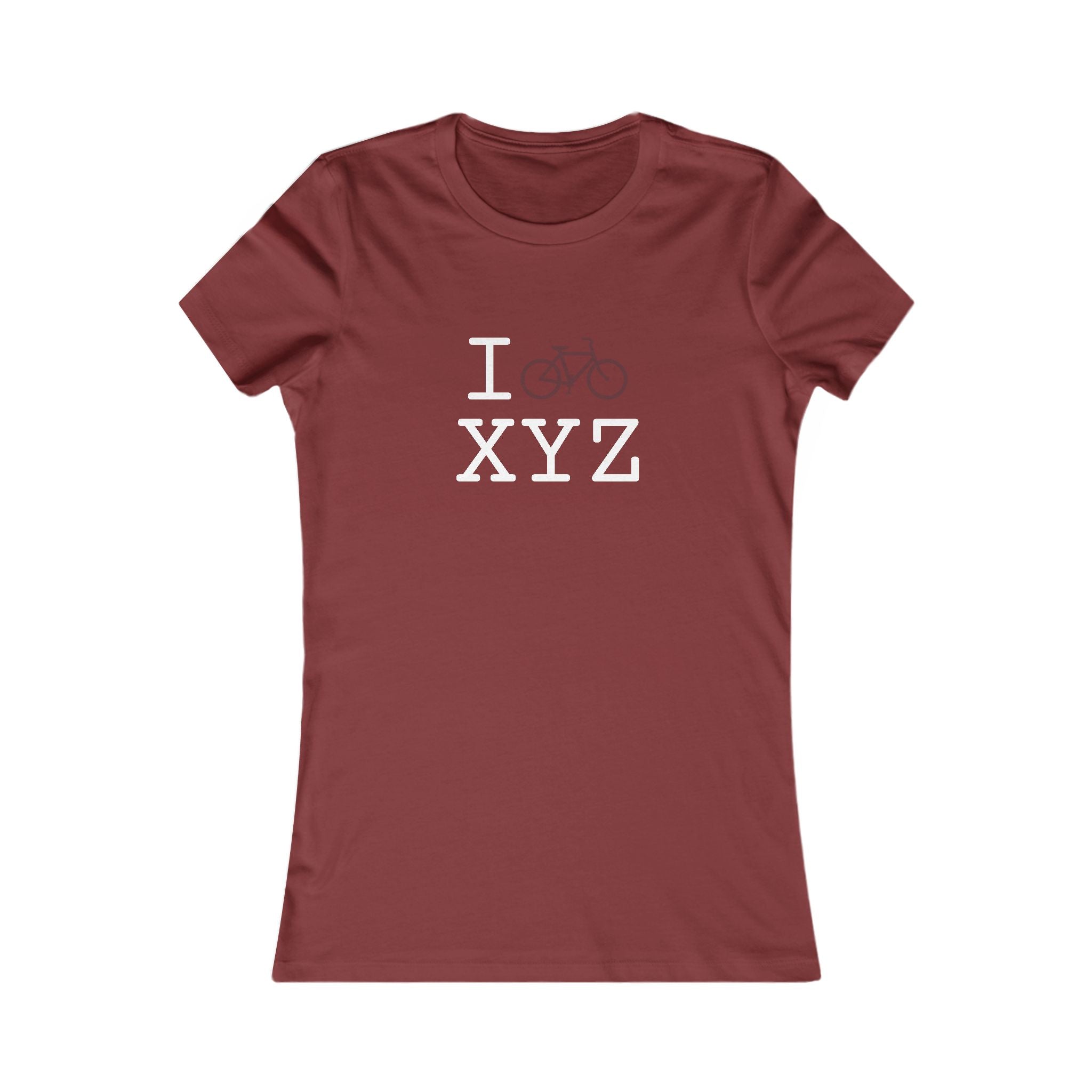 "I Bike ___" women's T, maroon bike