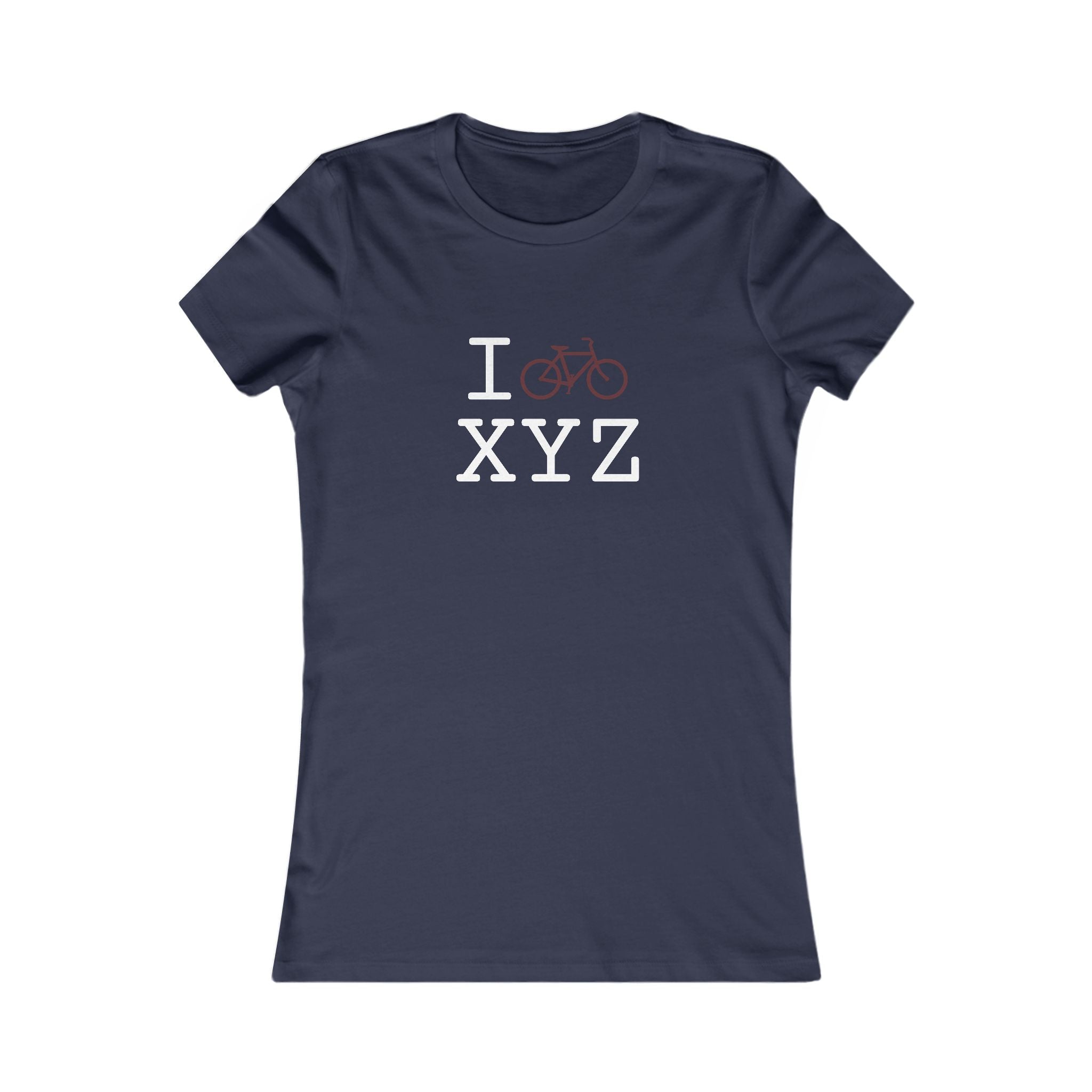 "I Bike ___" women's T, maroon bike