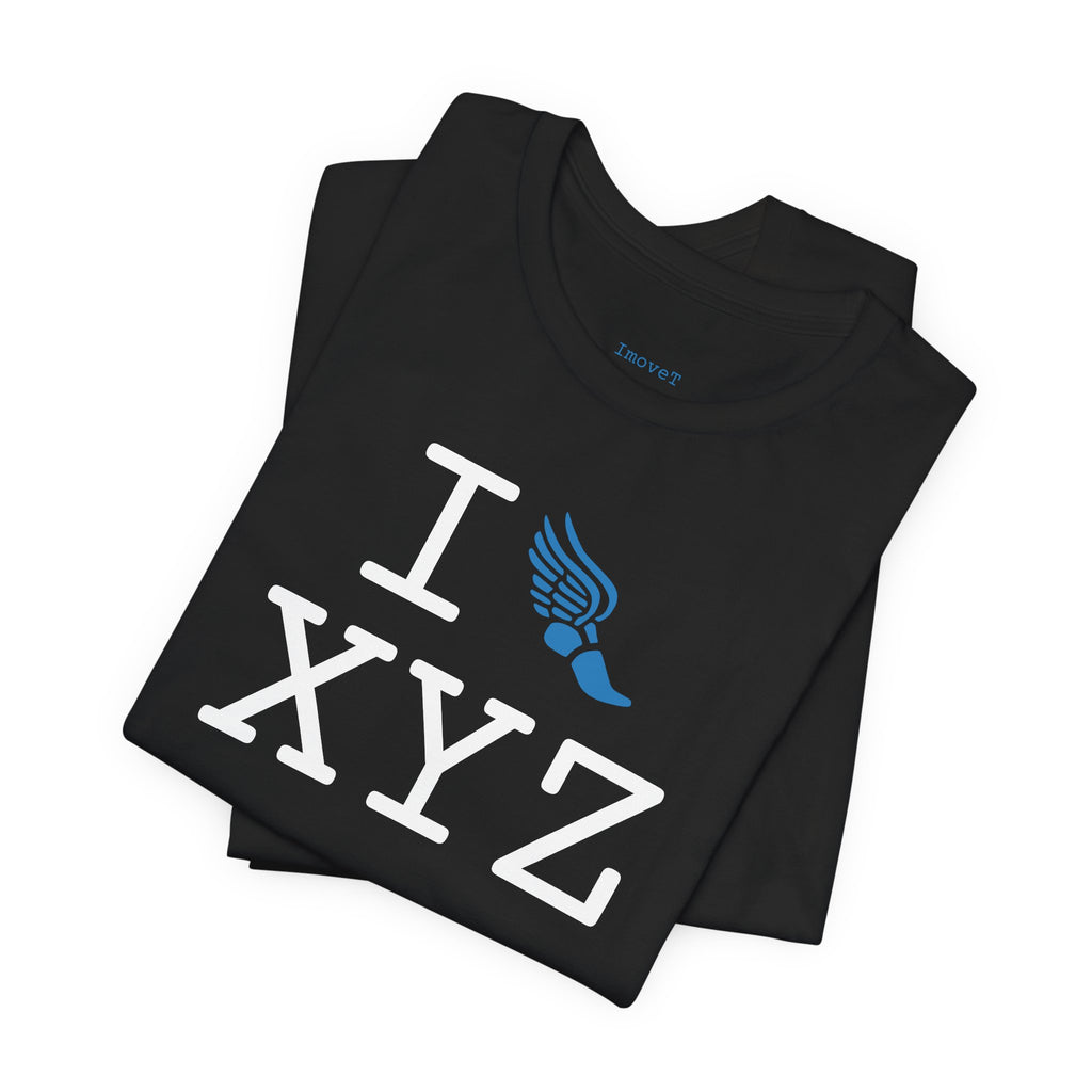 I Run unisex T, light blue logo