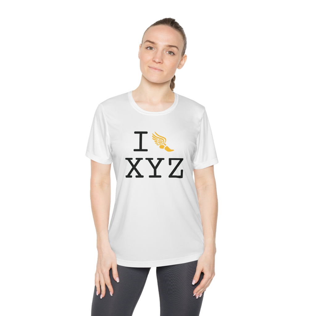I Run women's athletic T, yellow logo