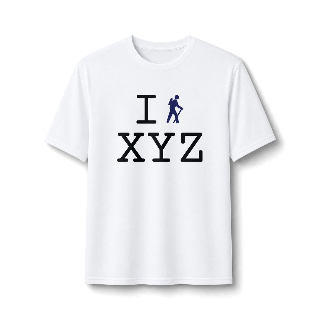 "I Hike ___" athletic T, navy hiker