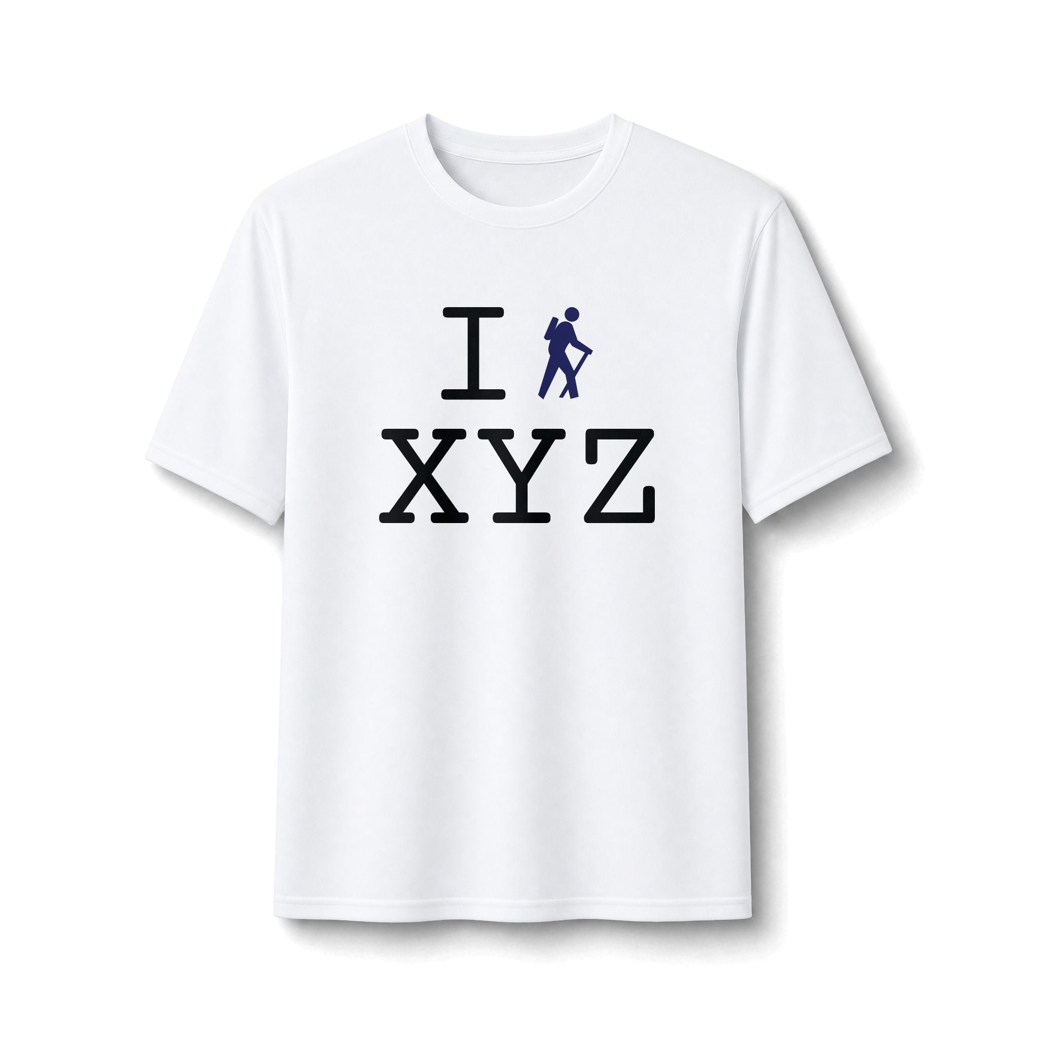 "I Hike ___" athletic T, navy hiker