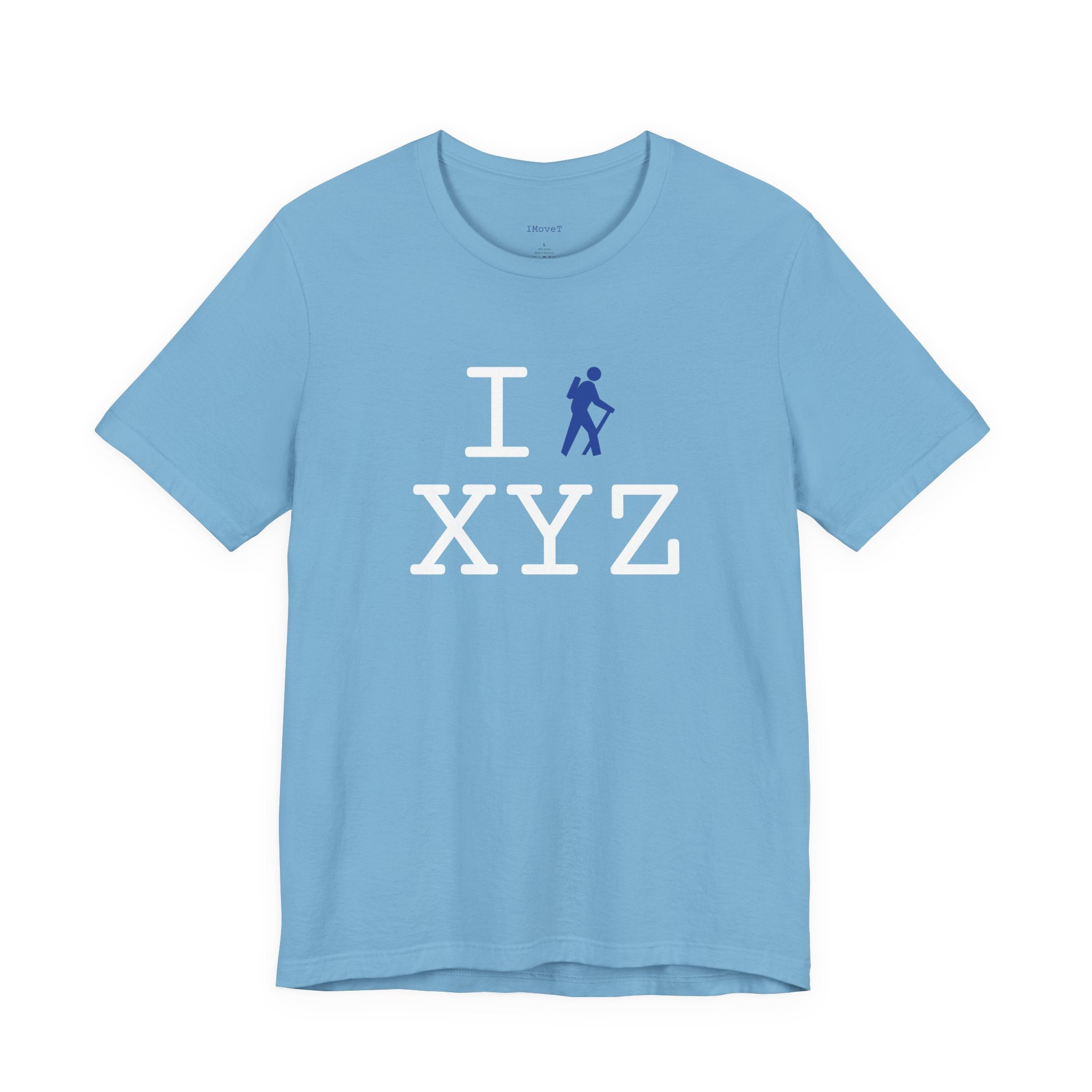 I Hike ___ unisex T, blue hiker