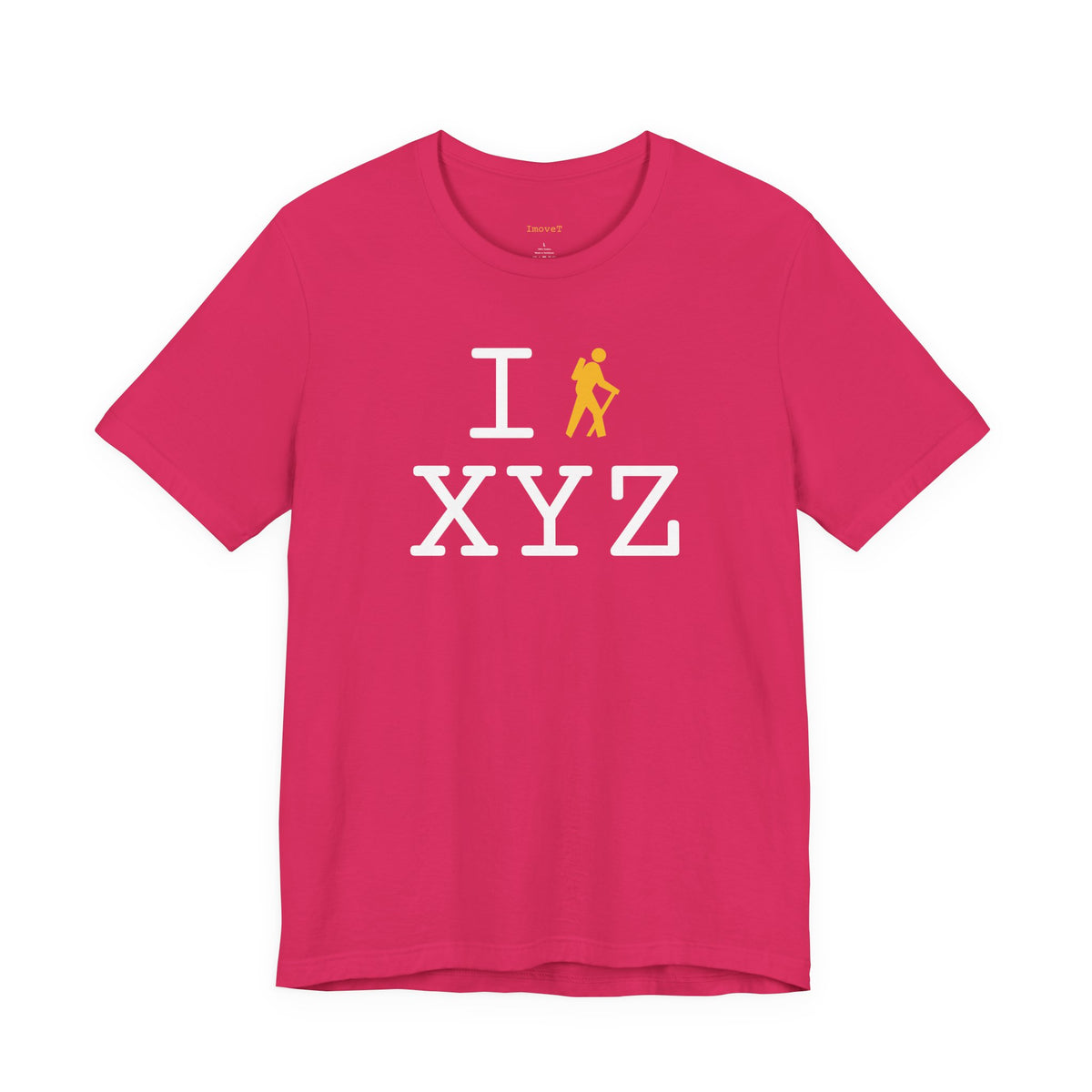 I Hike unisex T, yellow hiker