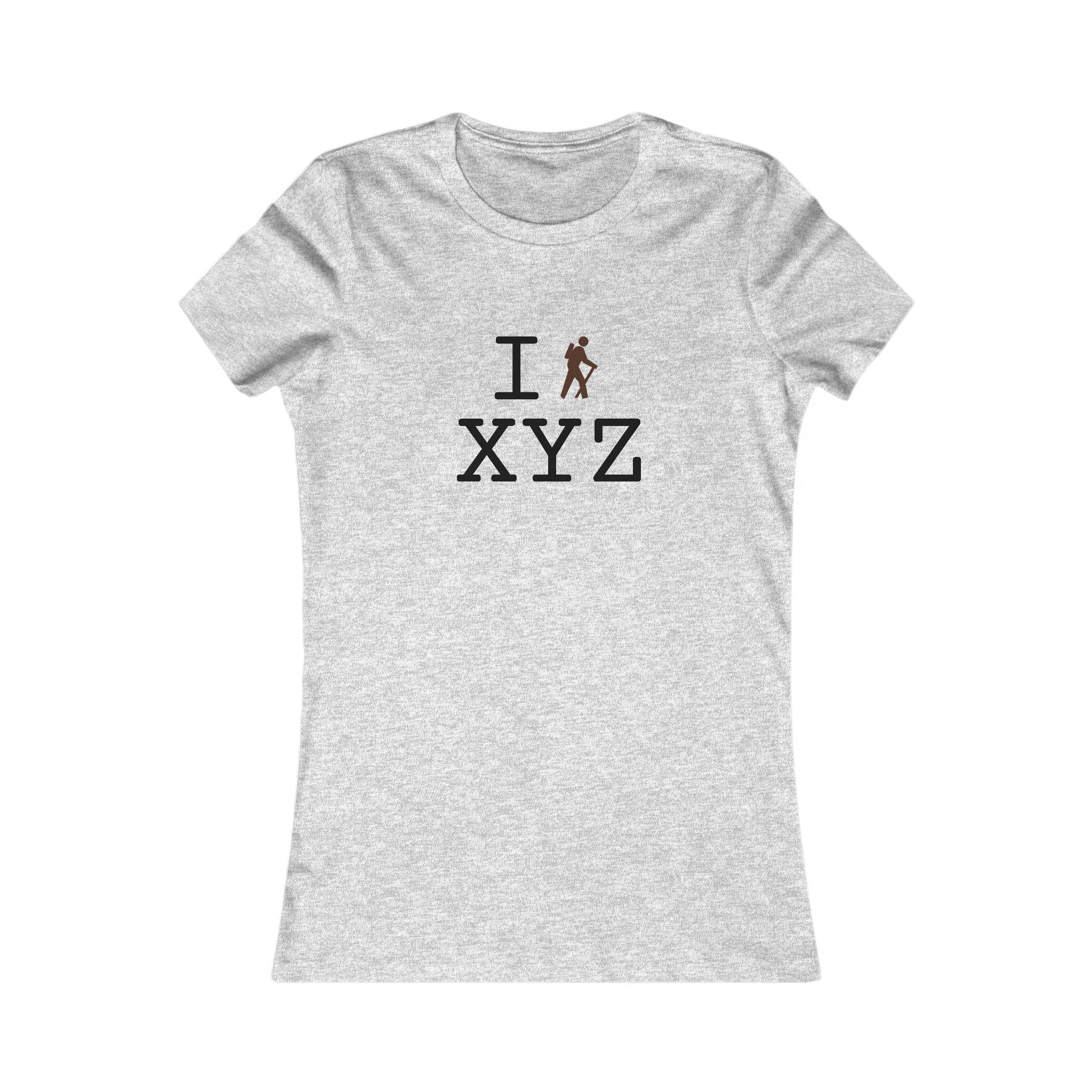"I Hike ___" women's T, brown hiker