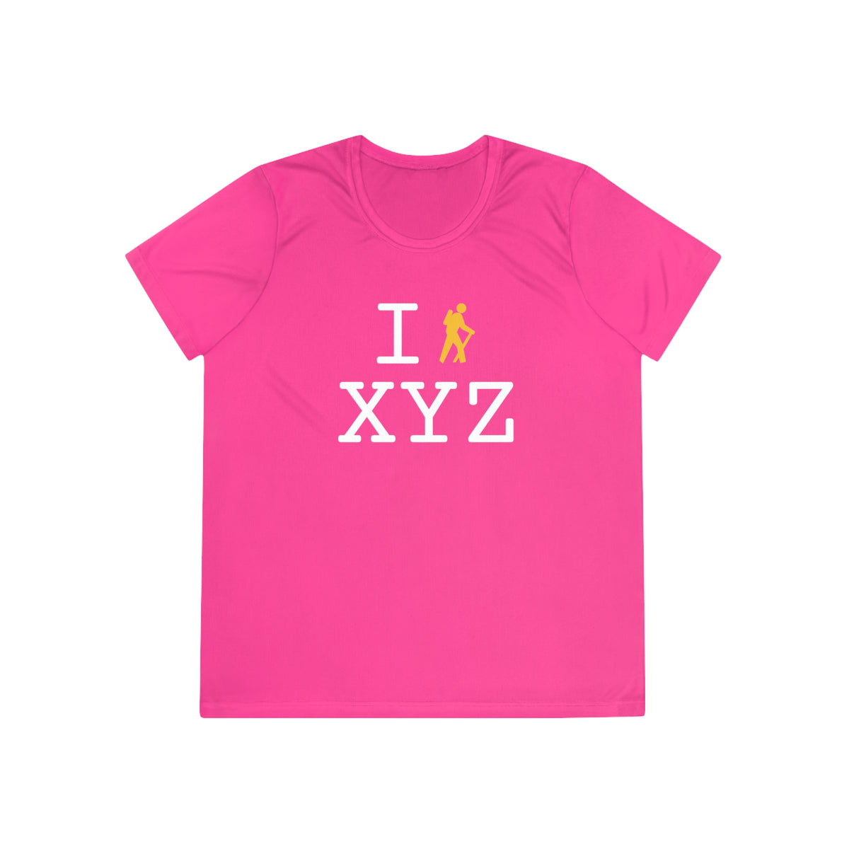 I Hike women's athletic T, yellow hiker