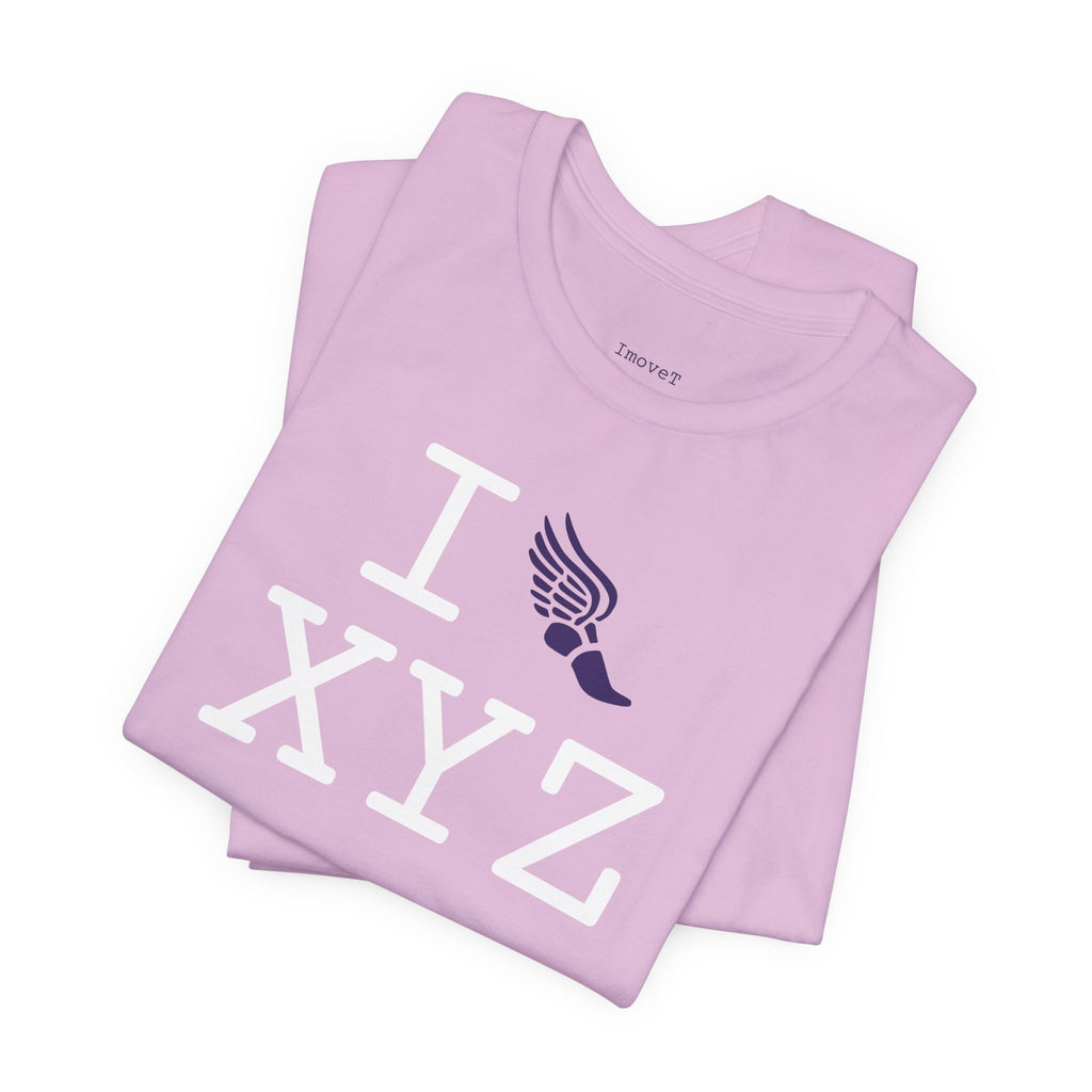 I Run unisex T, purple logo