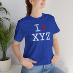 I Hike unisex T, red hiker
