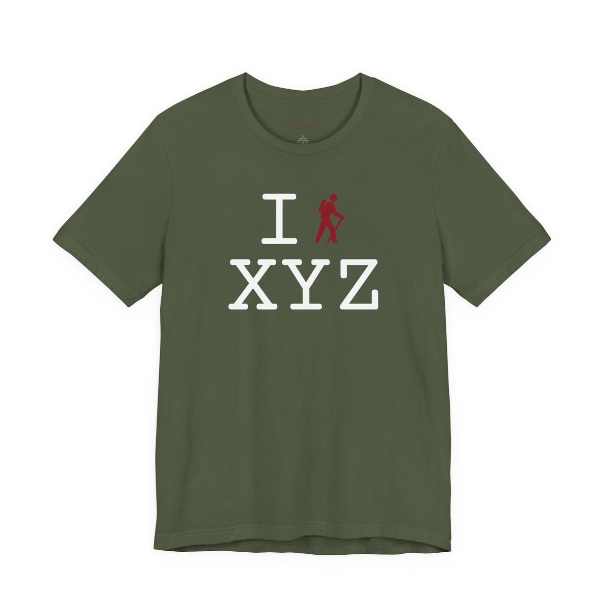 I Hike unisex T, crimson hiker