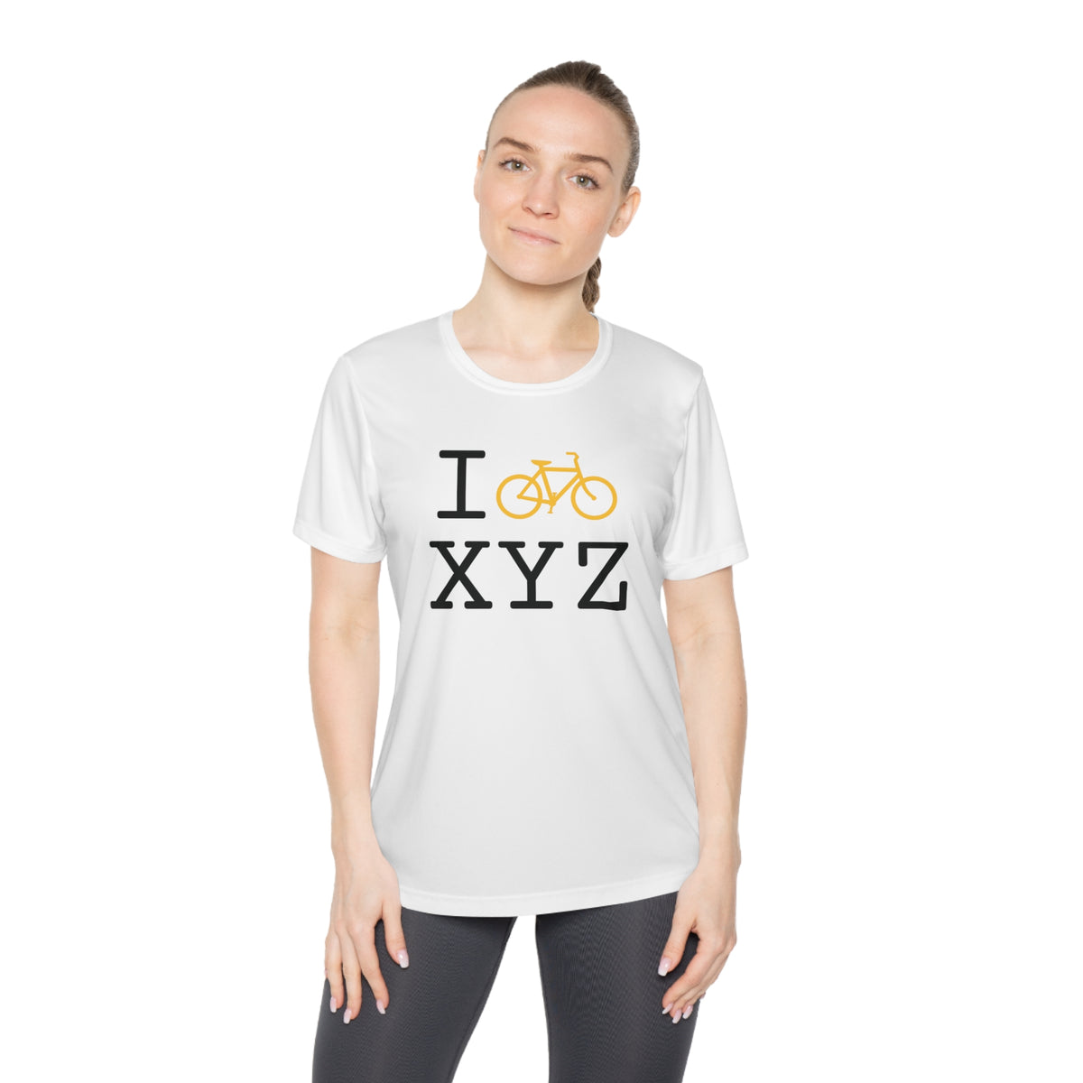 I Bike women's athletic T, yellow bike