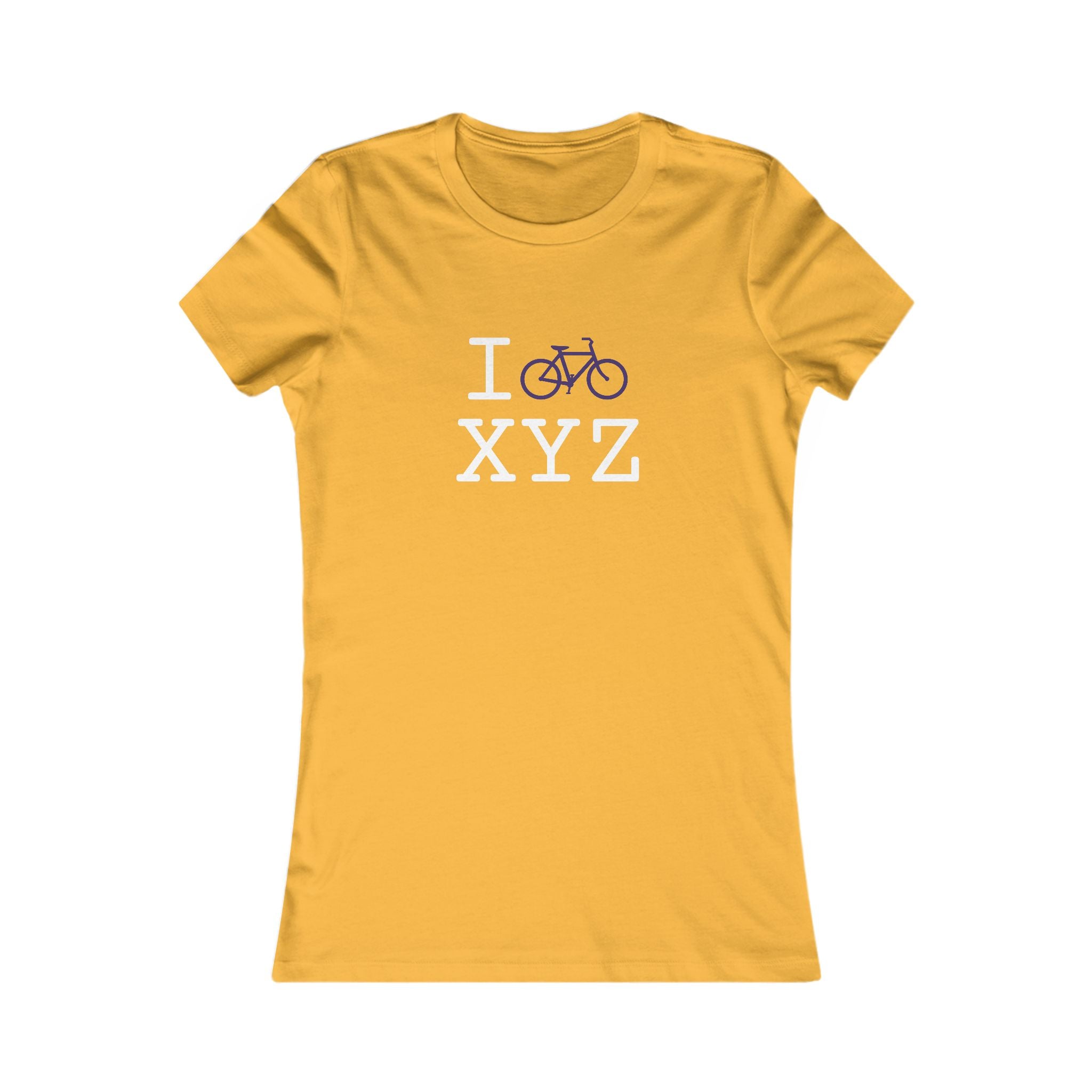"I Bike ___" women's T, purple bike
