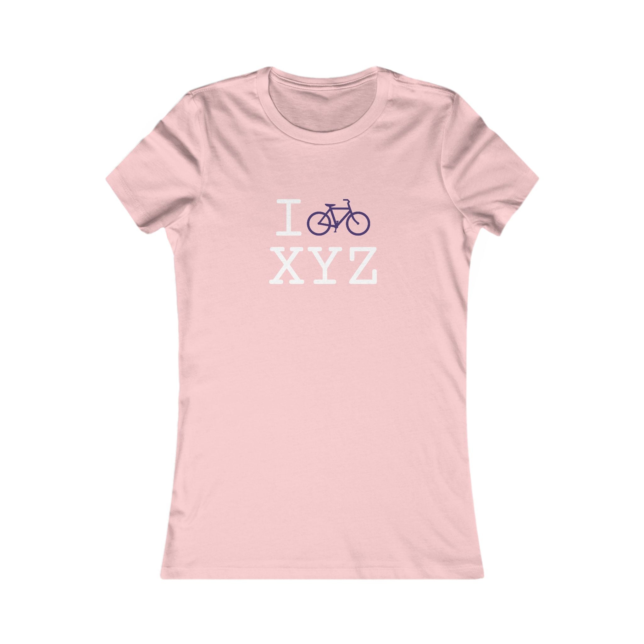 "I Bike ___" women's T, purple bike