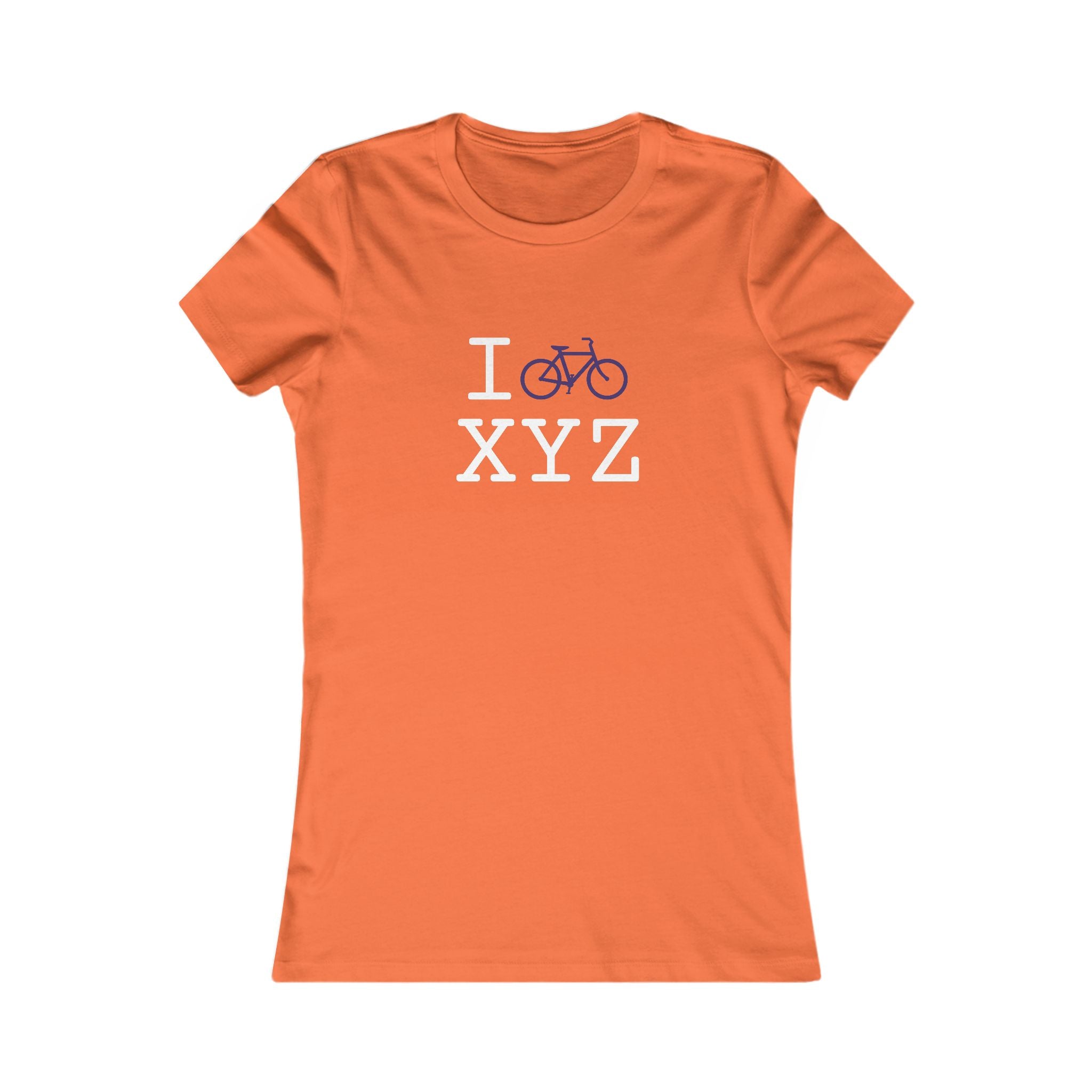 "I Bike ___" women's T, purple bike