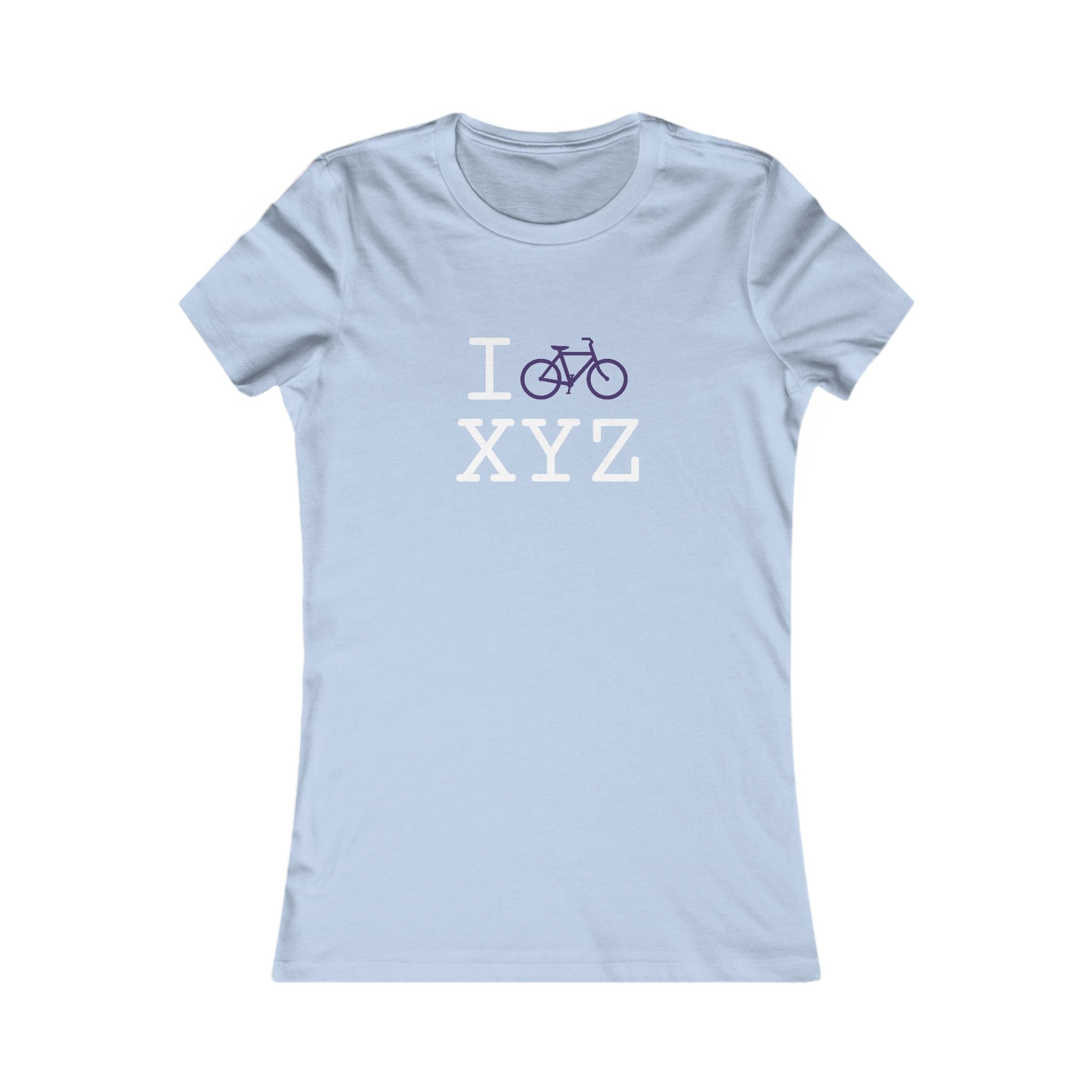 "I Bike ___" women's T, purple bike