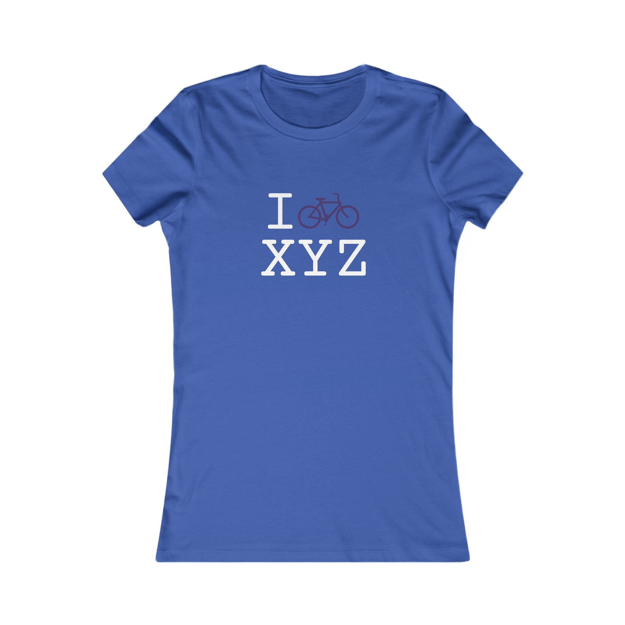 "I Bike ___" women's T, purple bike