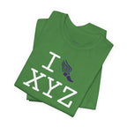 I Run unisex T, purple logo
