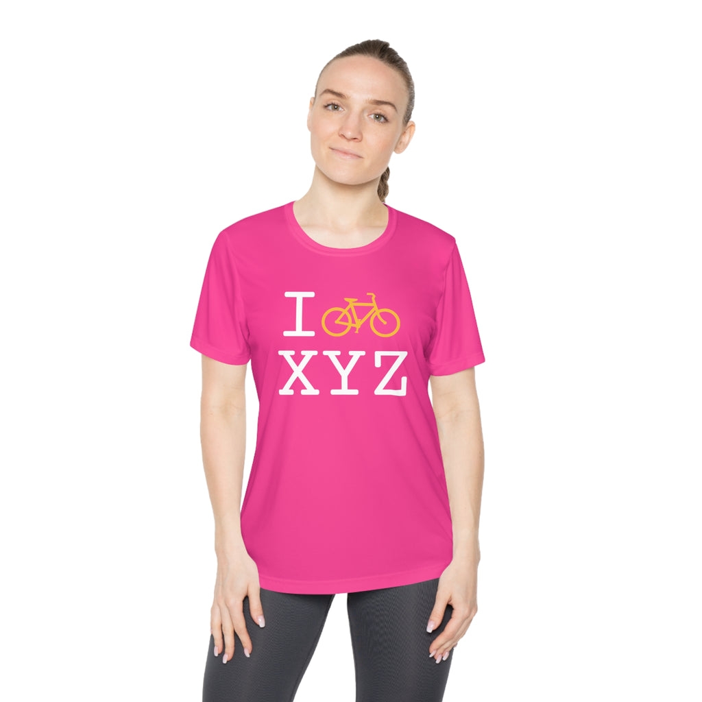 I Bike women's athletic T, yellow bike