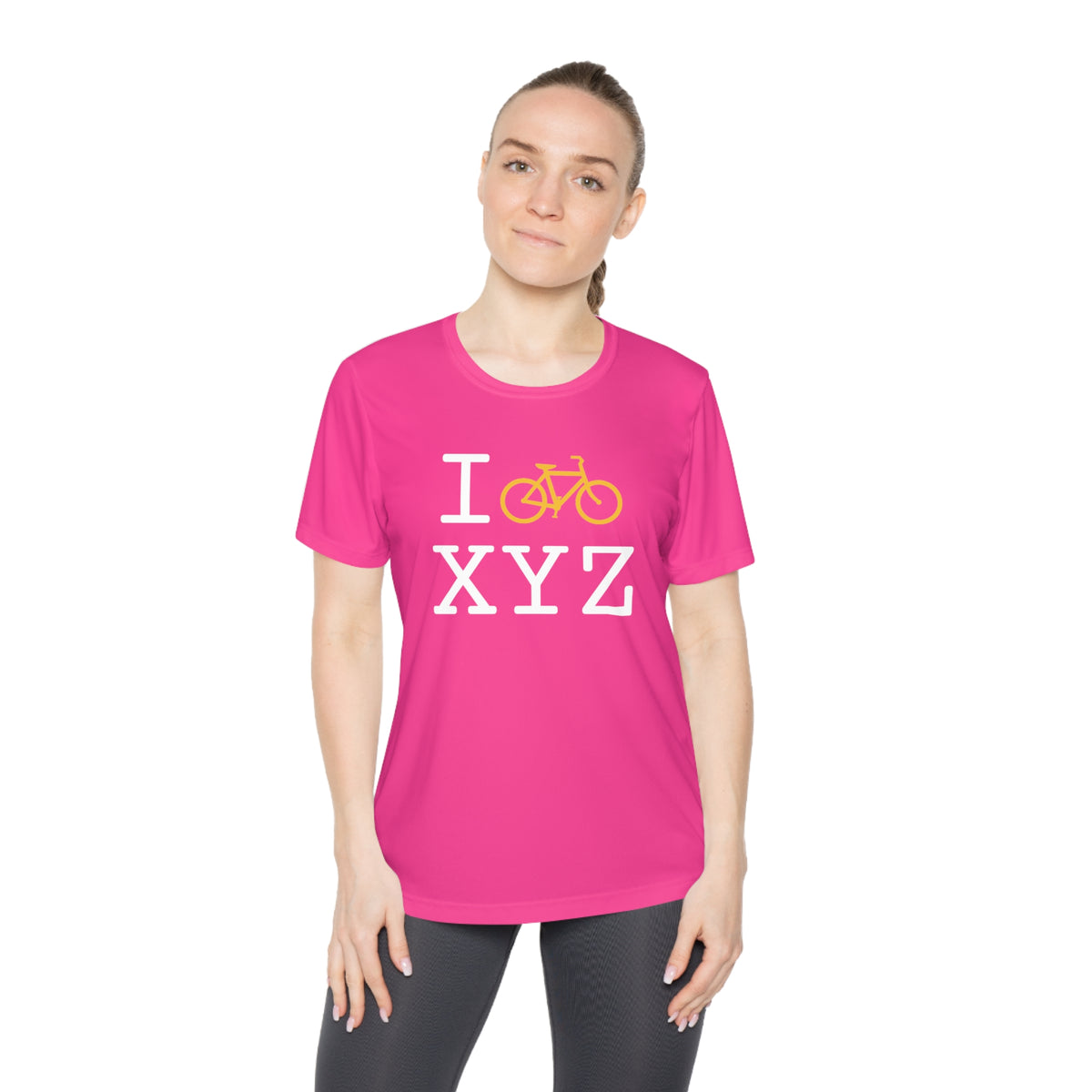 I Bike women's athletic T, yellow bike