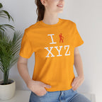 I Hike unisex T, orange hiker