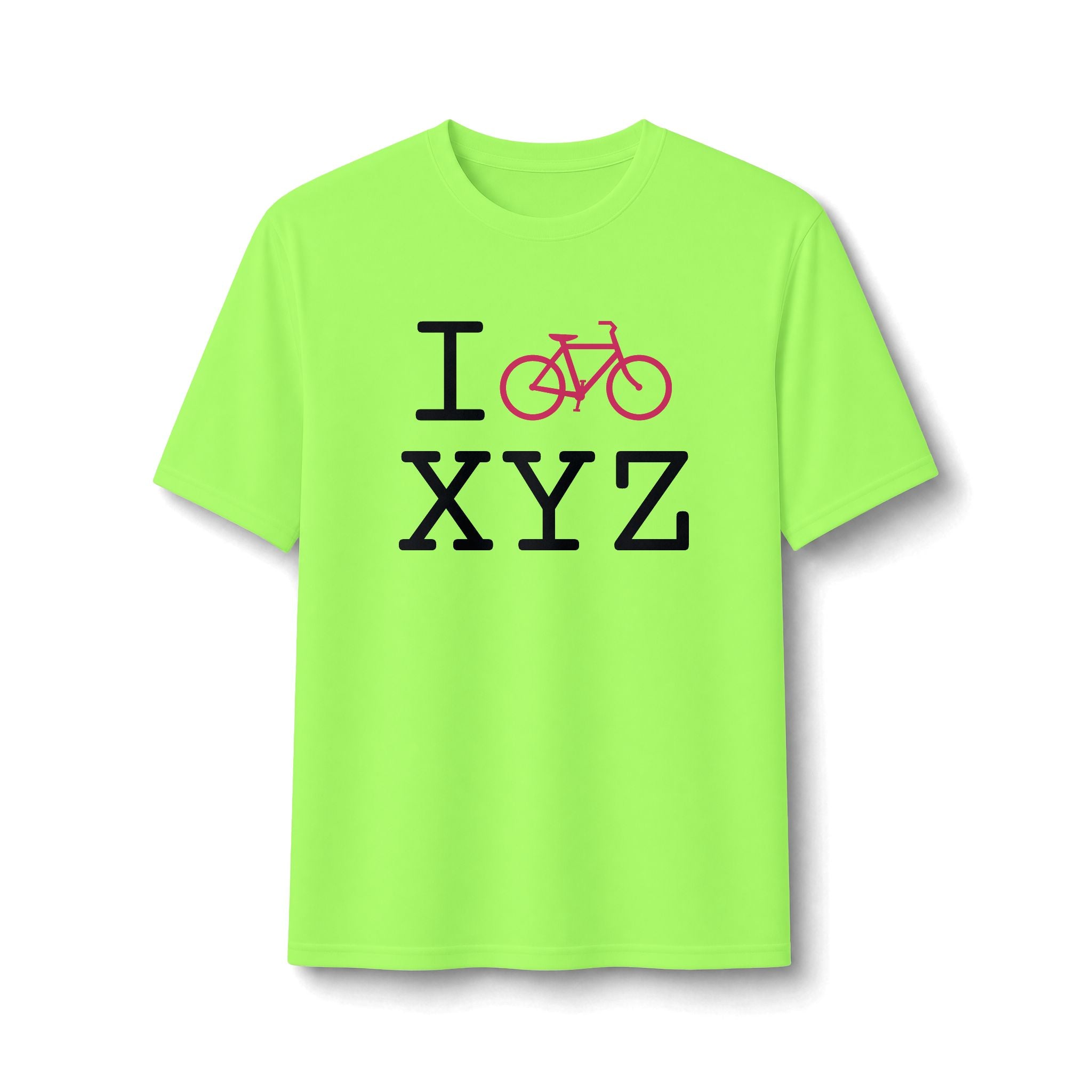"I Bike ___" athletic T, hot pink bike