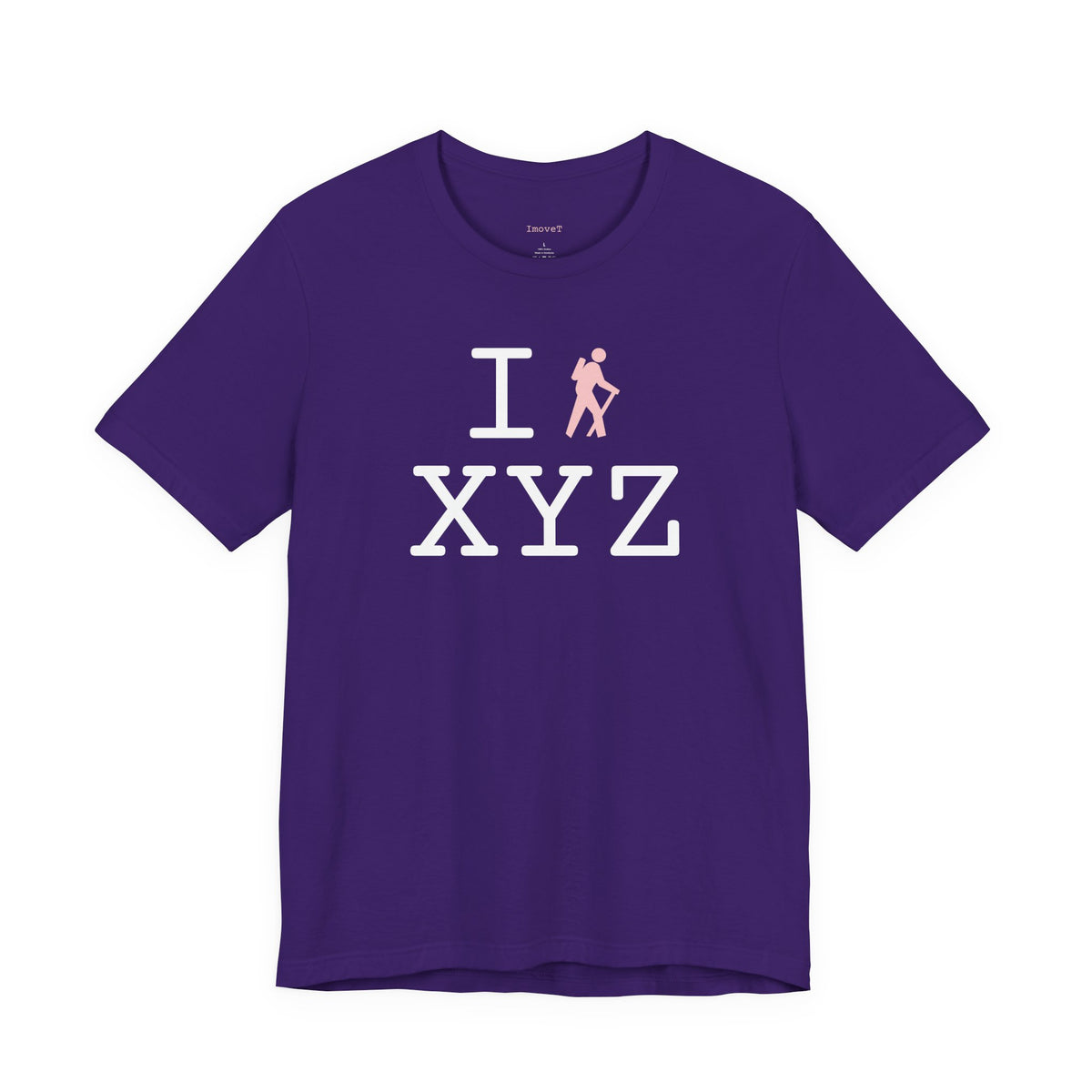 I Hike unisex T, pink hiker