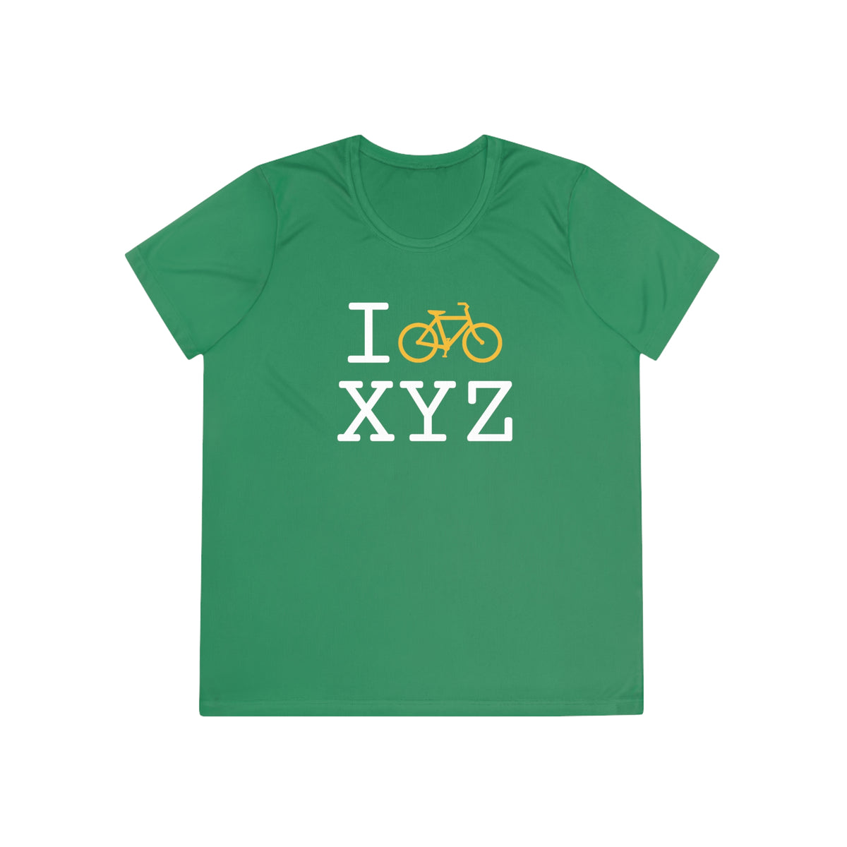 I Bike women's athletic T, yellow bike