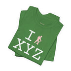 I Hike unisex T, pink hiker