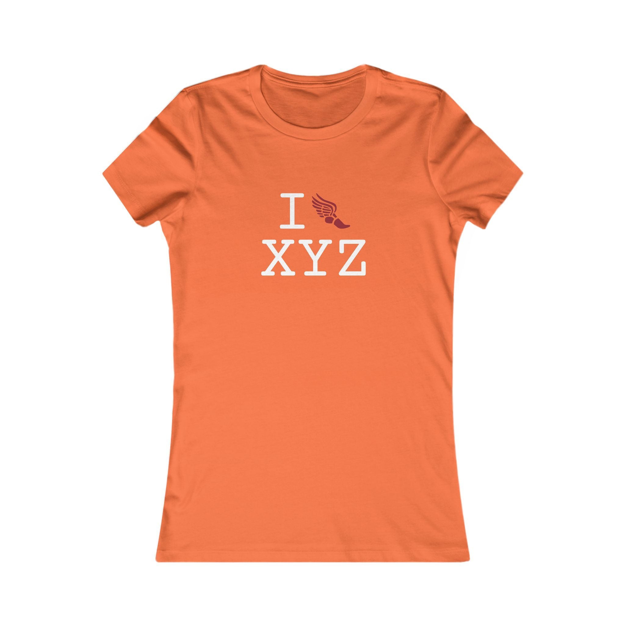 I Run ___ women's T, crimson logo