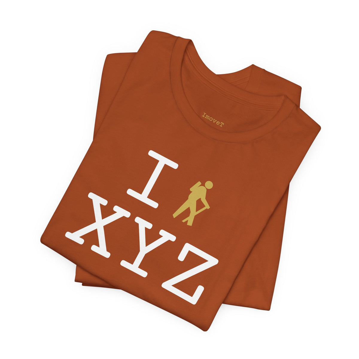 I Hike unisex T, gold hiker