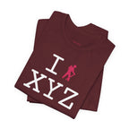 I Hike unisex T, hot pink hiker