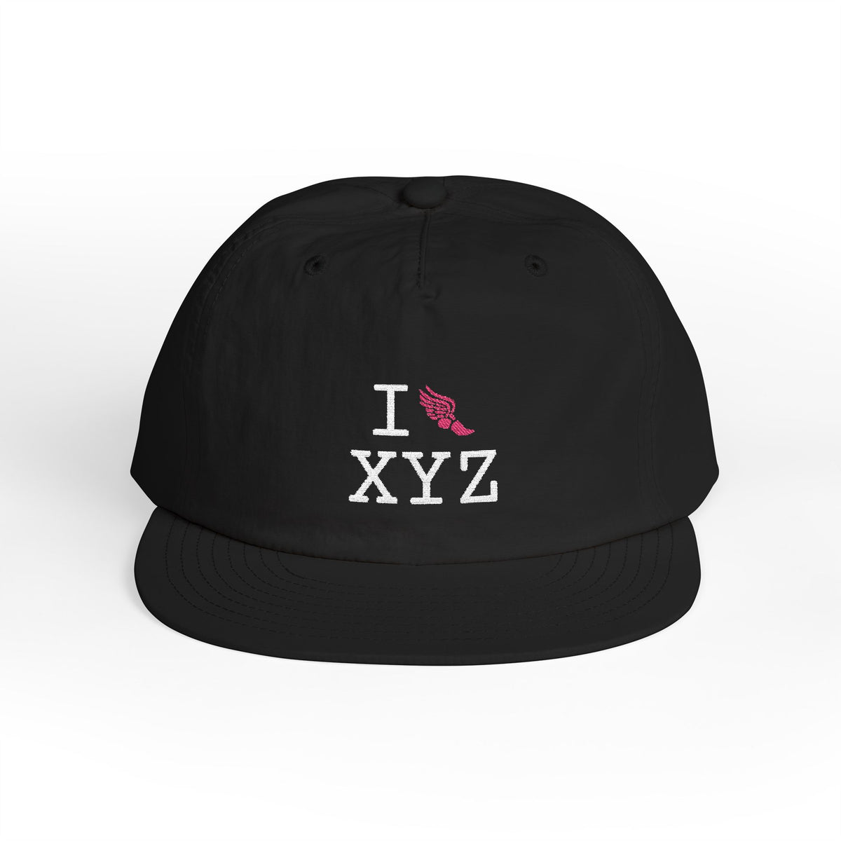 I Run athletic hat, pink logo